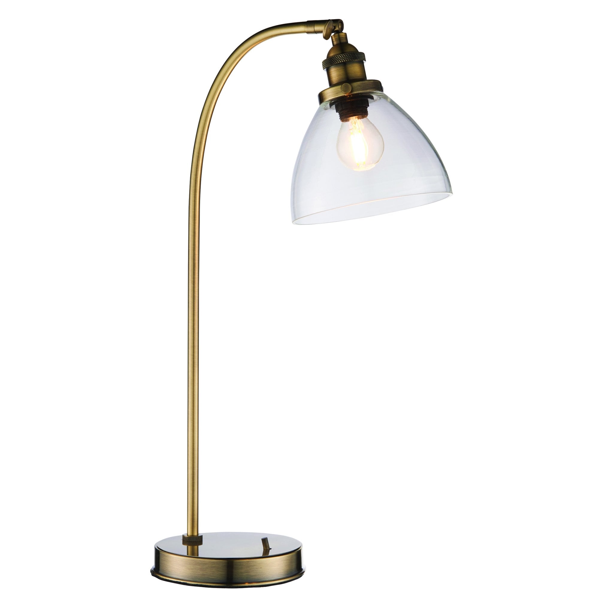 Endon Hansen Single Light Table Lamp - Antique Brass Plate & Clear Glass