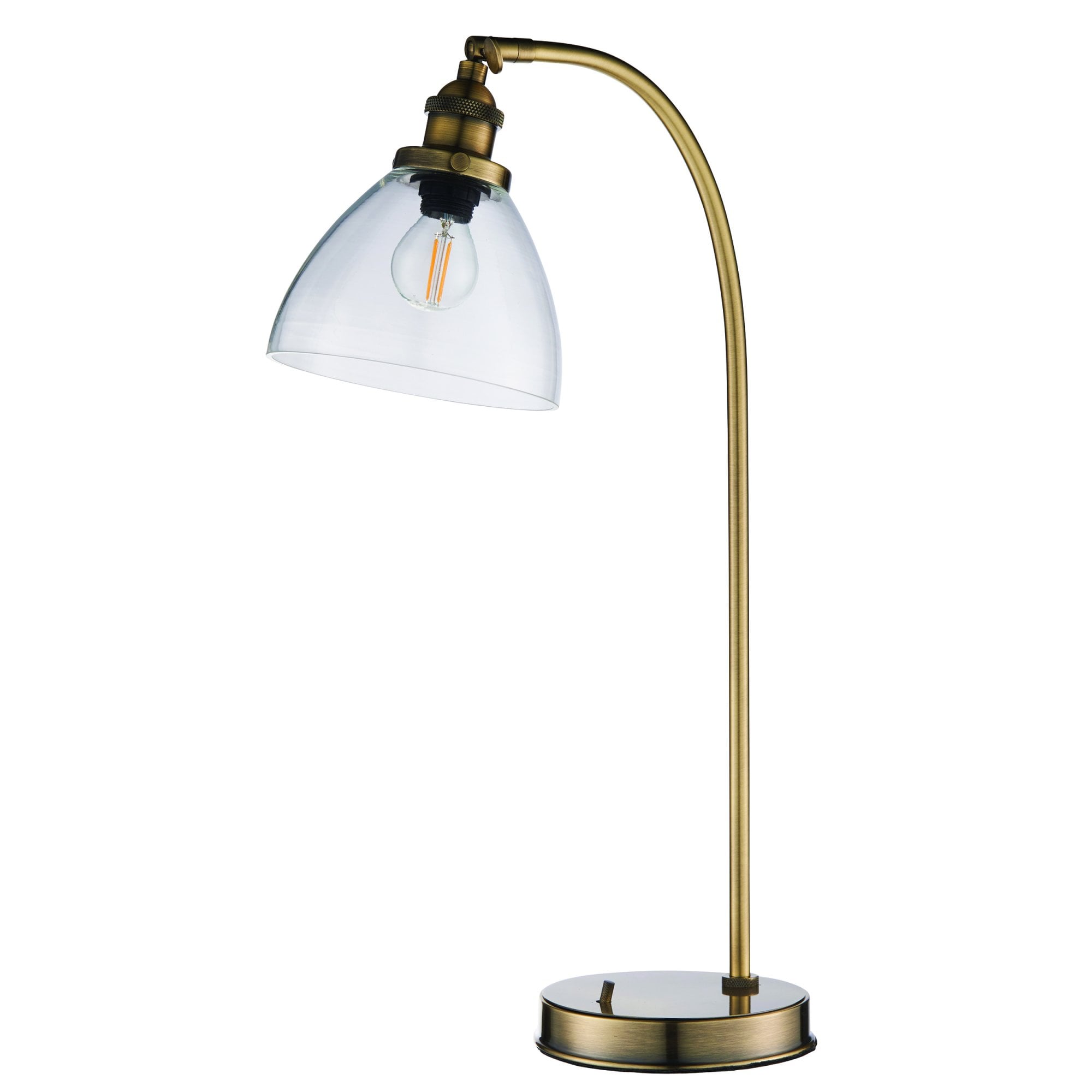 Endon Hansen Single Light Table Lamp - Antique Brass Plate & Clear Glass