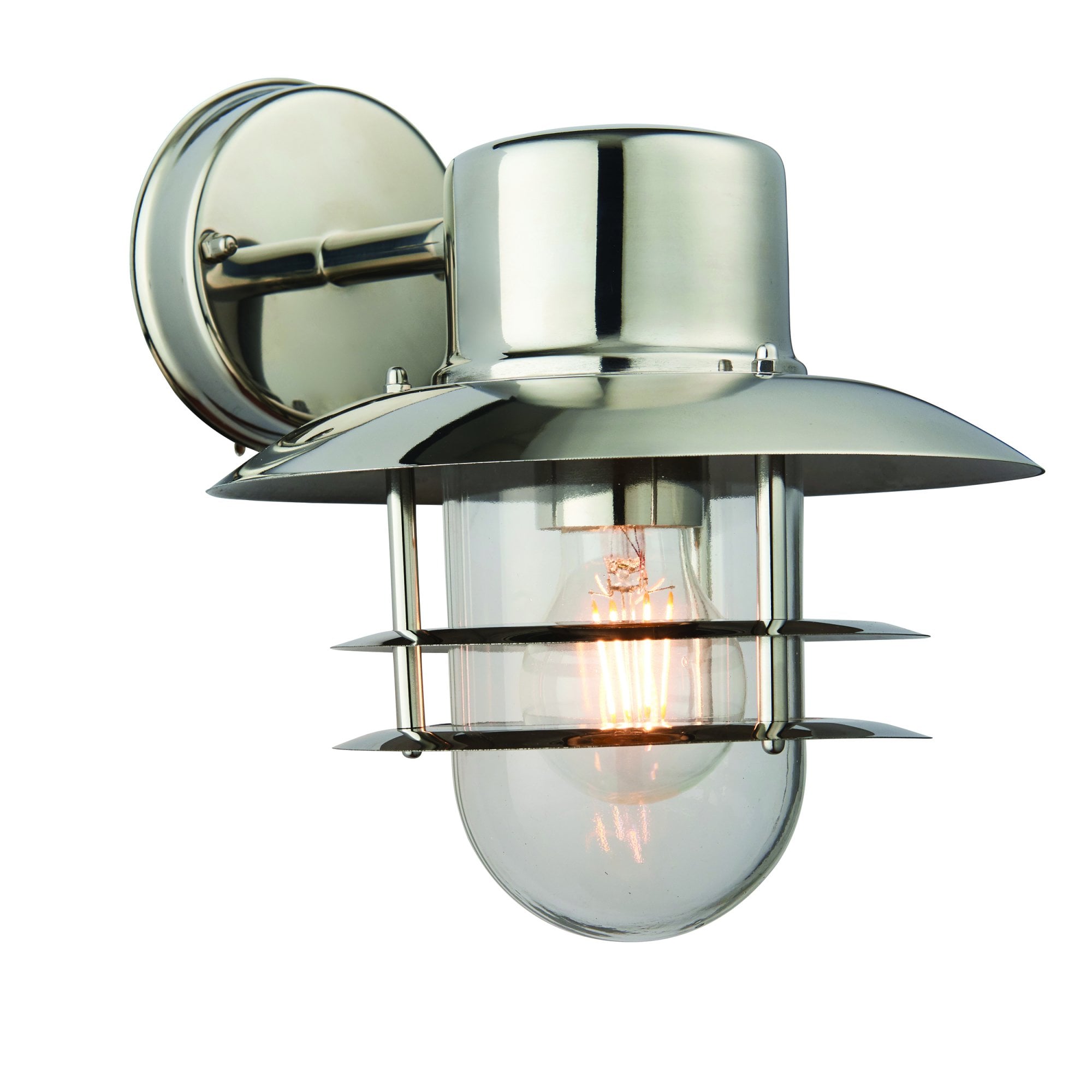 Endon Jenson Single Light Wall Light - Polished Stainless Steel & Clear Glass