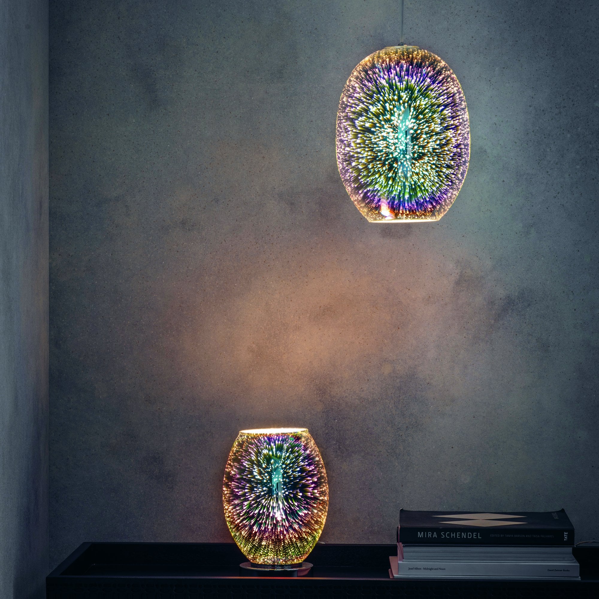 Endon Stellar Single Light Table Lamp - Chrome Holographic Glass & Chrome Plate