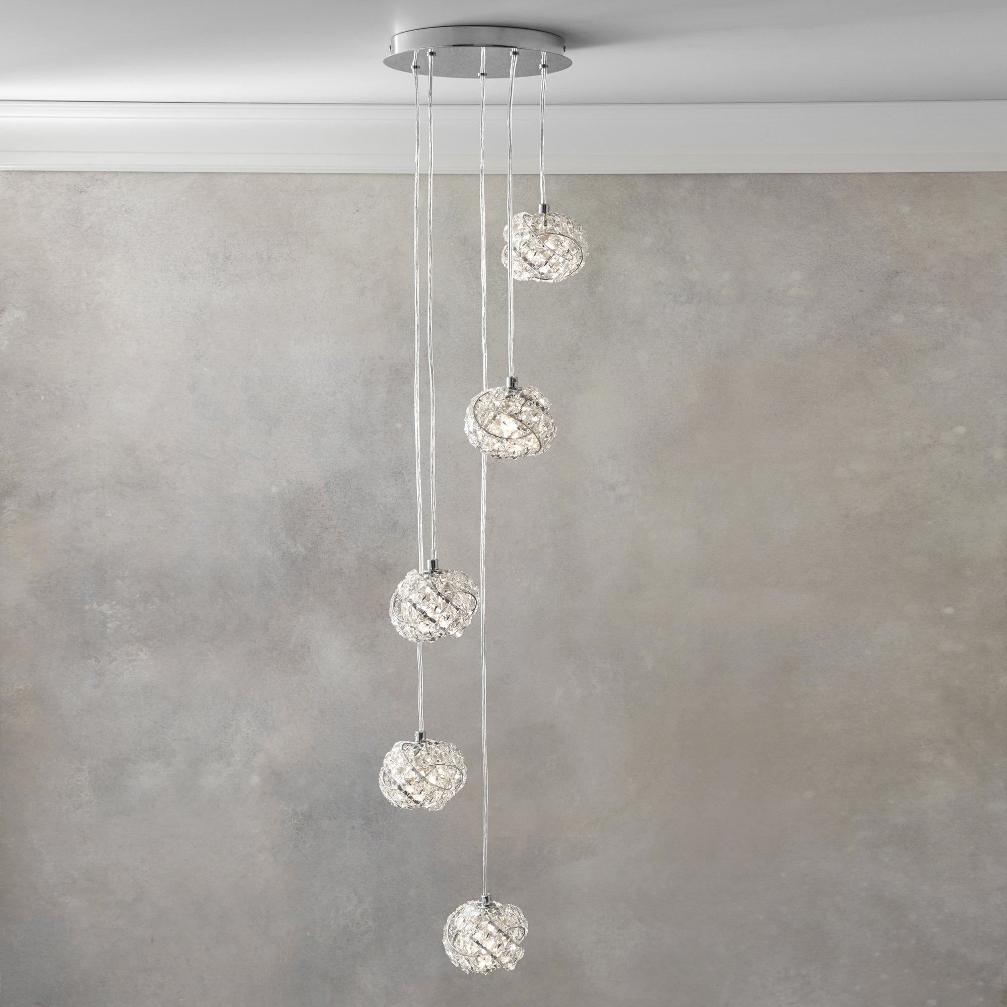 Endon Talia 5 Light Pendant - Chrome Plate & Clear Crystal