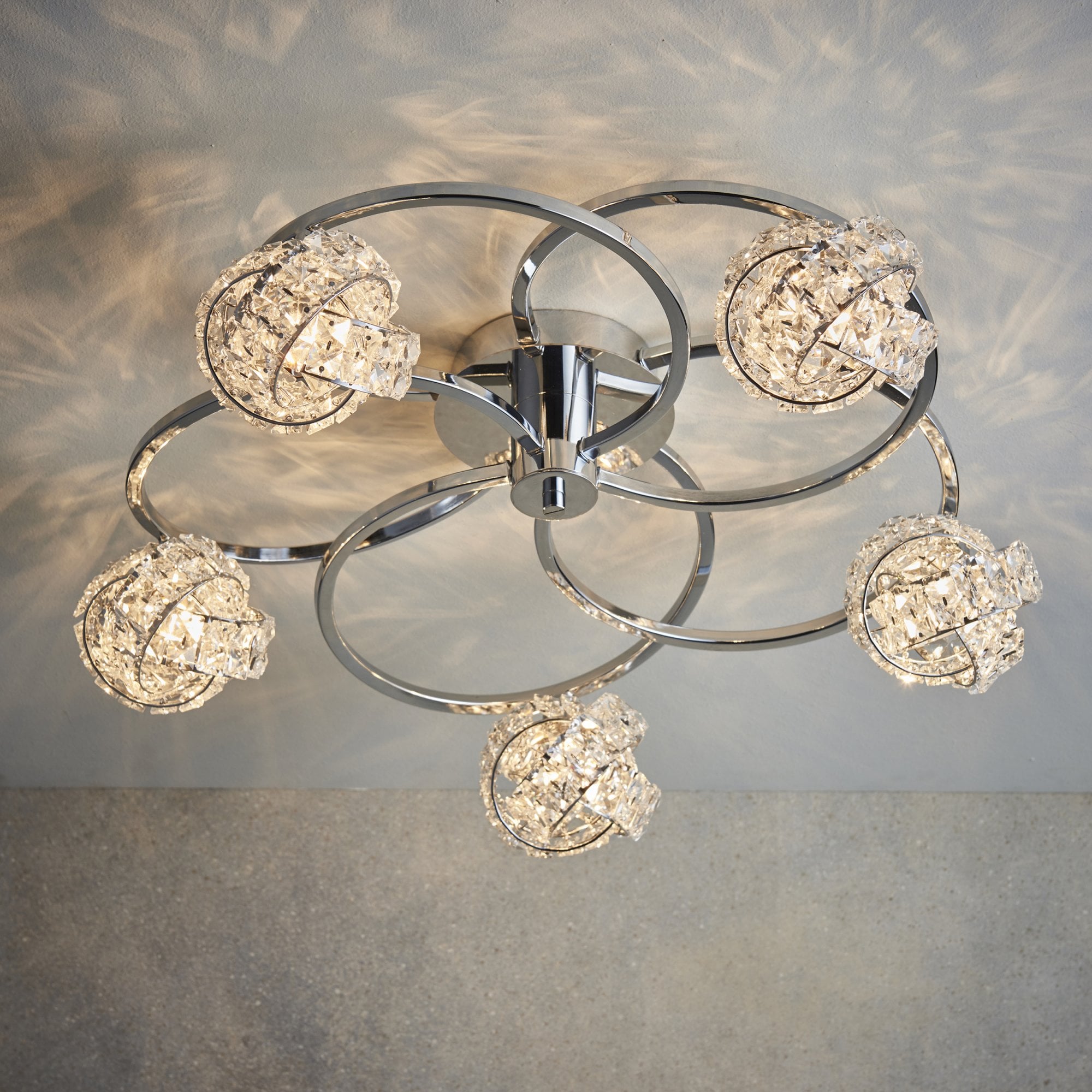 Endon Talia 5 Light Semi Flush Fitting - Chrome Plate & Clear Crystal
