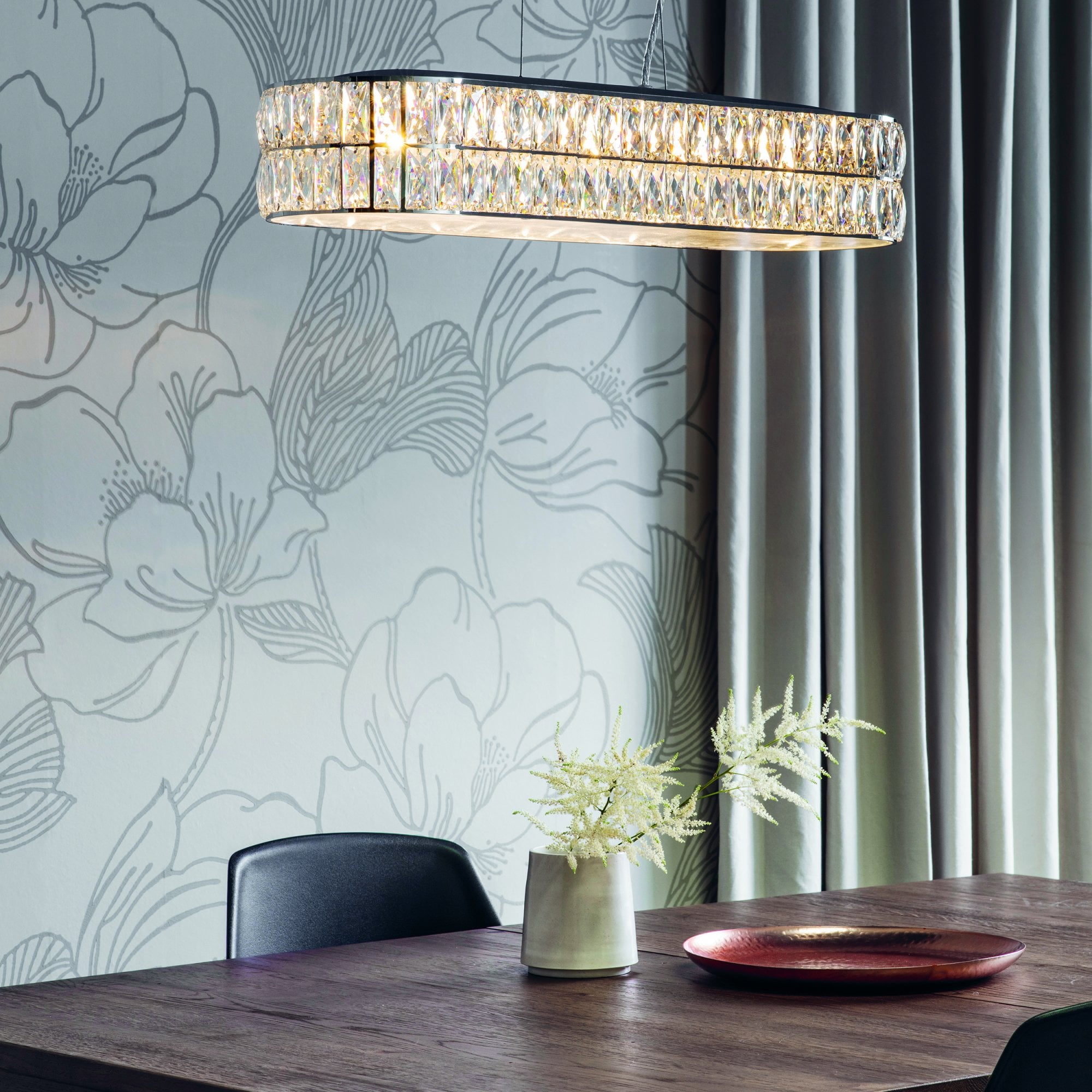 Endon Verina 5 Light Linear Pendant - Clear Crystal & Chrome Plate