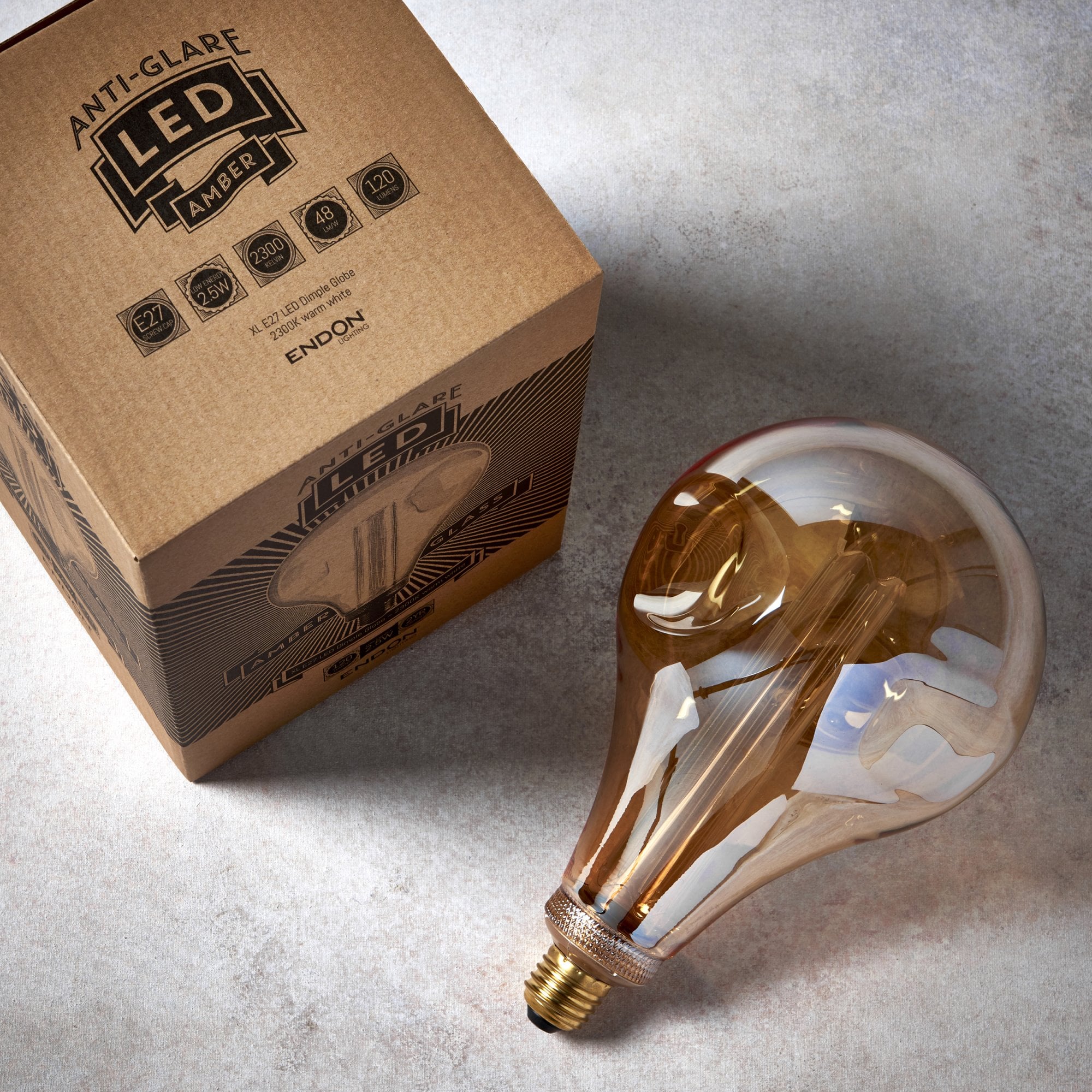 Endon XL E27 LED 2.5W Dimple Globe Bulb - 2300K - Non-Dimmable - Amber Glass