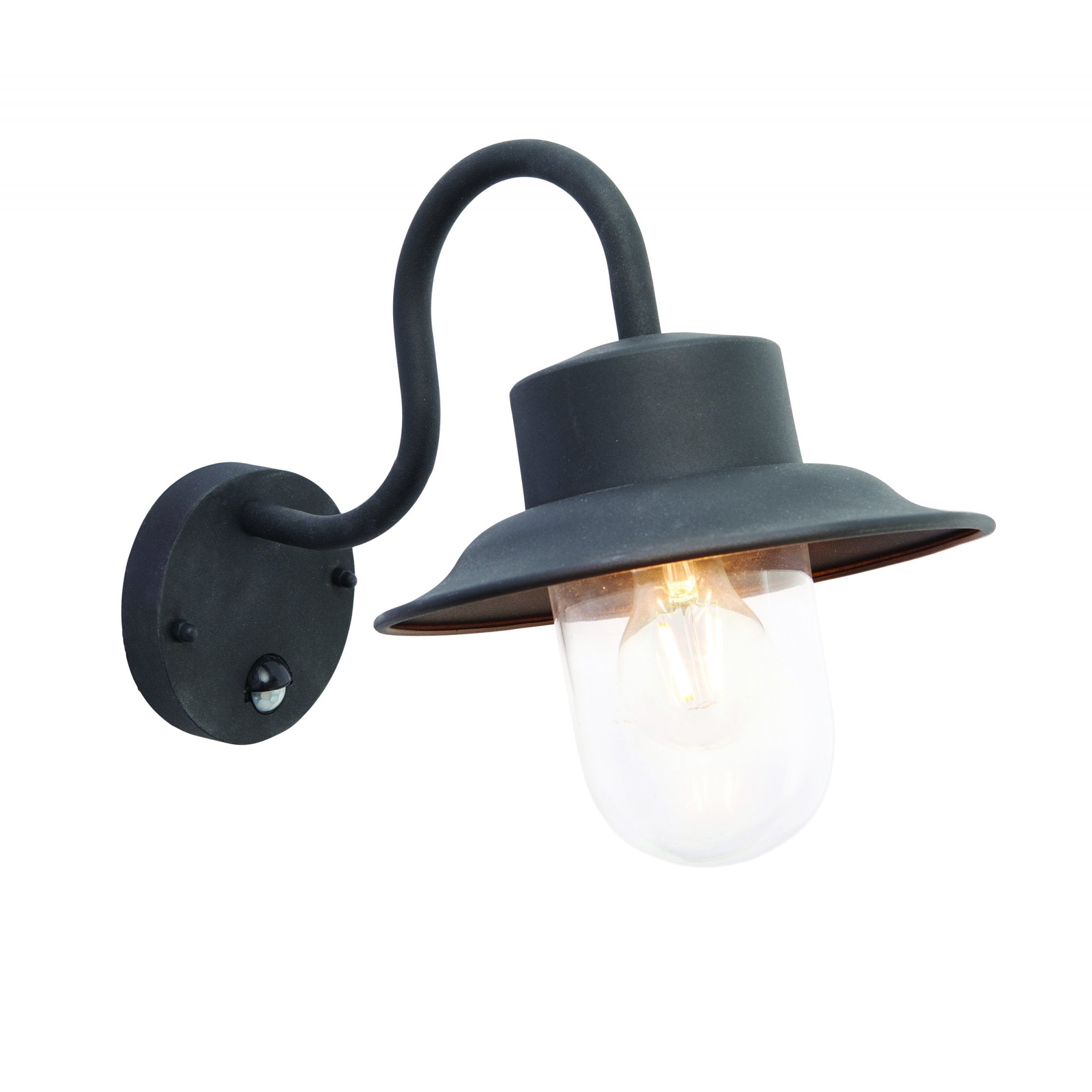 Endon Chesham Pir Single Light Wall Light - Textured Black & Clear Glass