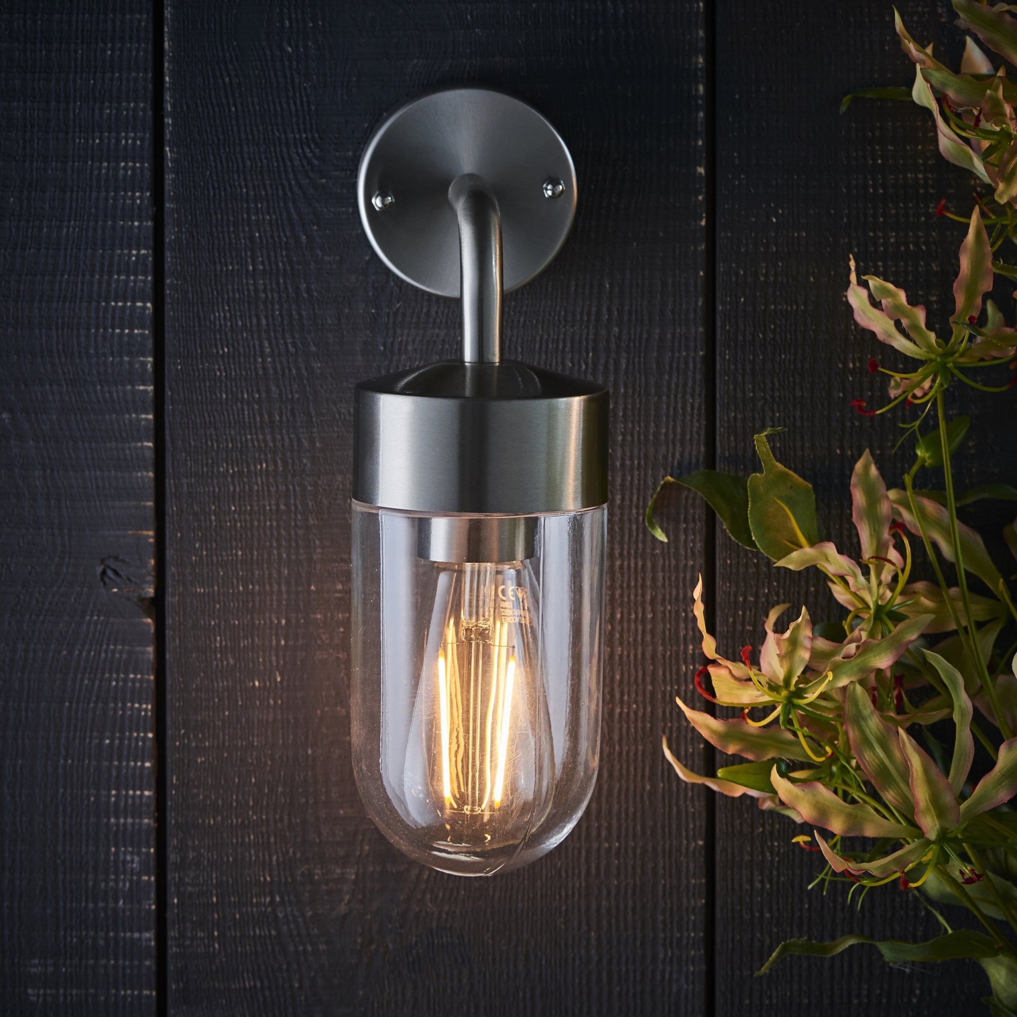 Endon North Single Light Wall Light - Brushed Stainless Steel & Clear Glass