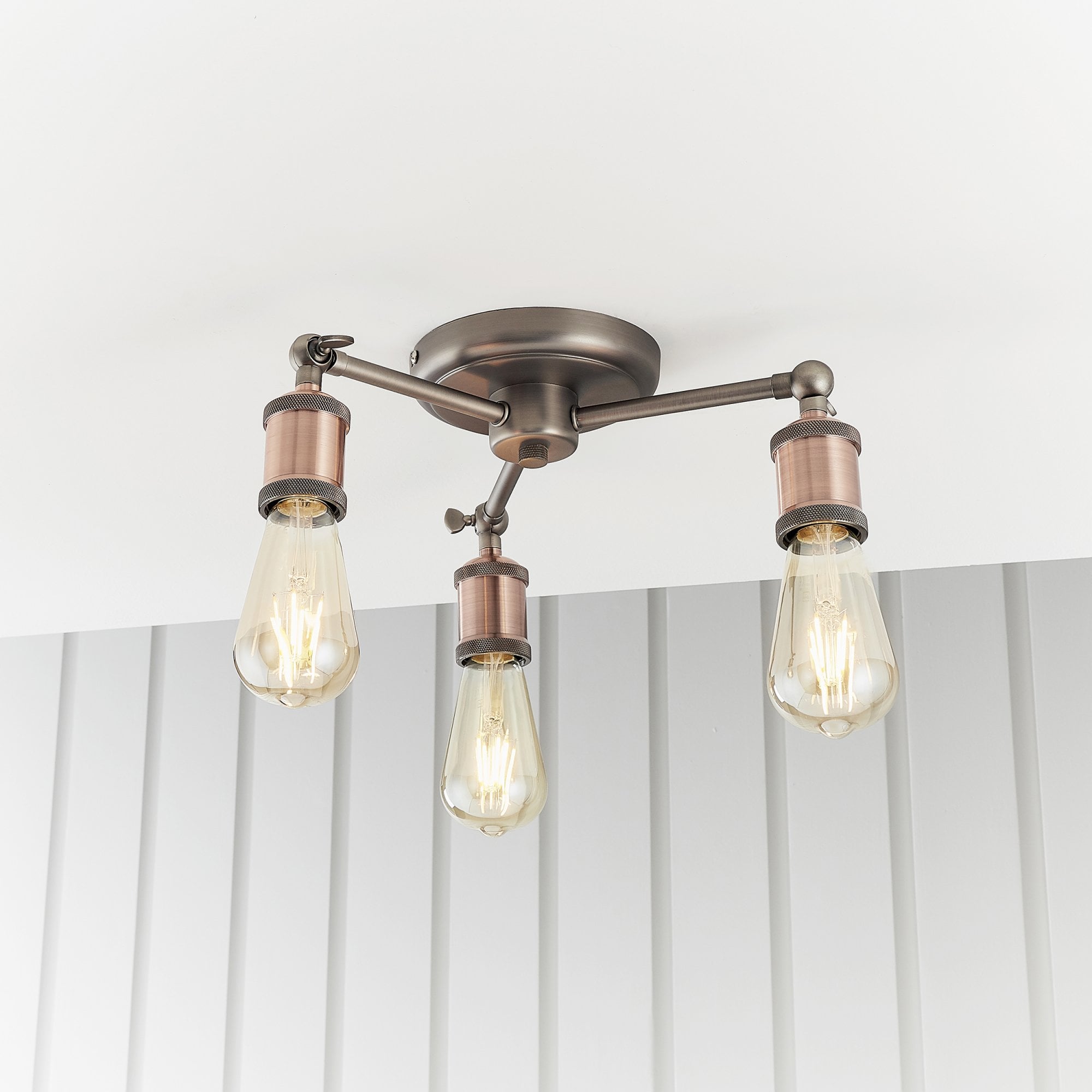 Endon Hal 3 Light Semi Flush Fitting - Aged Pewter & Aged Copper Plate