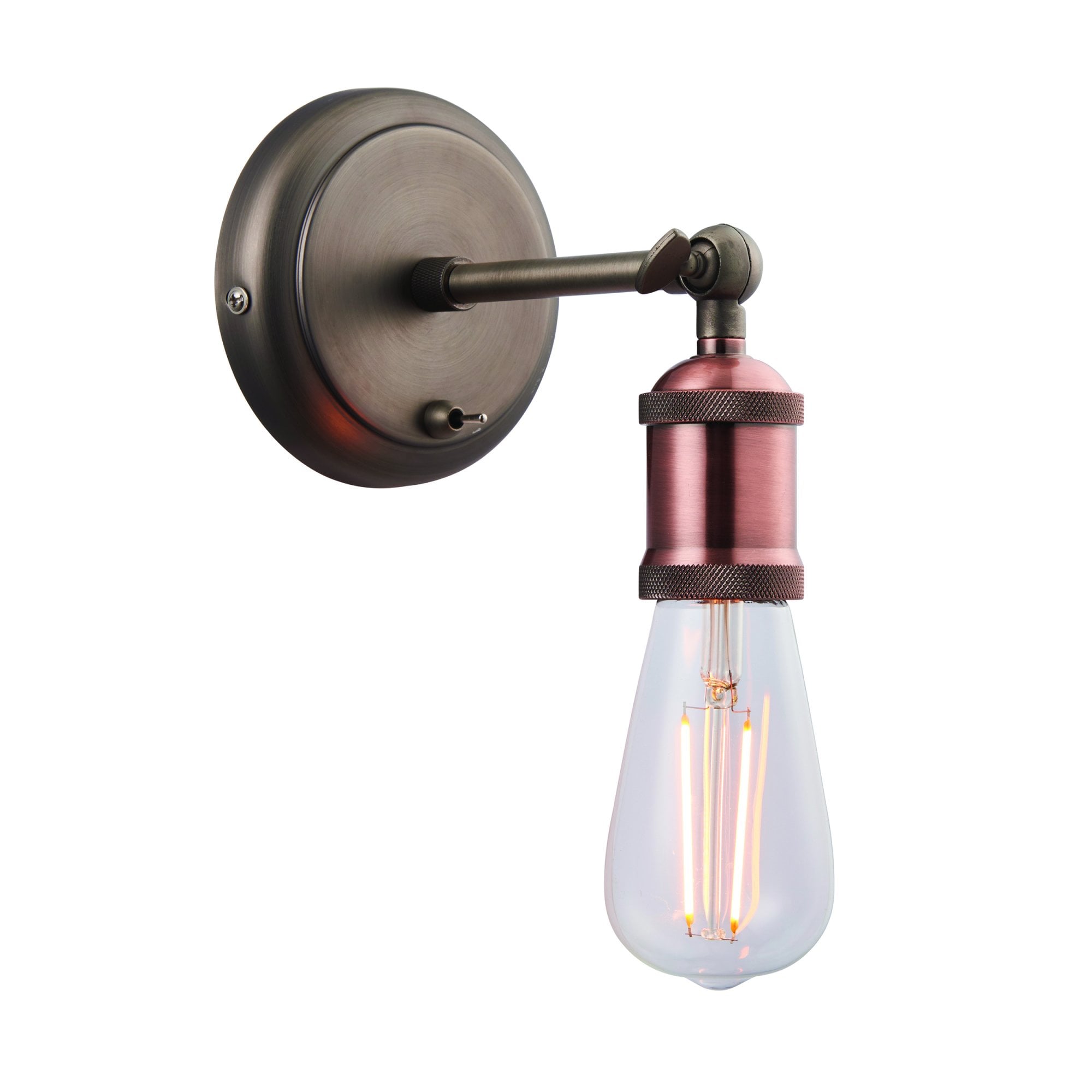 Endon Hal Single Light Wall Light - Aged Pewter & Aged Copper Plate