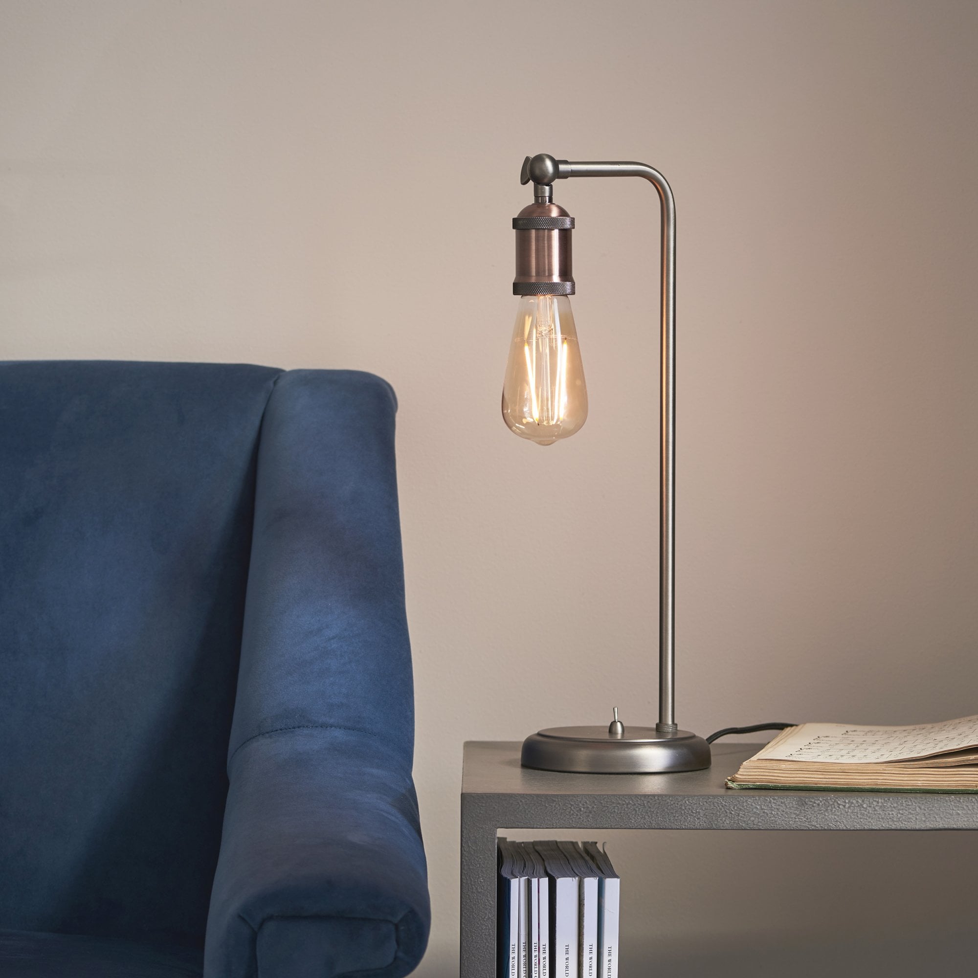 Endon Hal Single Light Arm Table Lamp - Aged Pewter & Aged Copper Plate