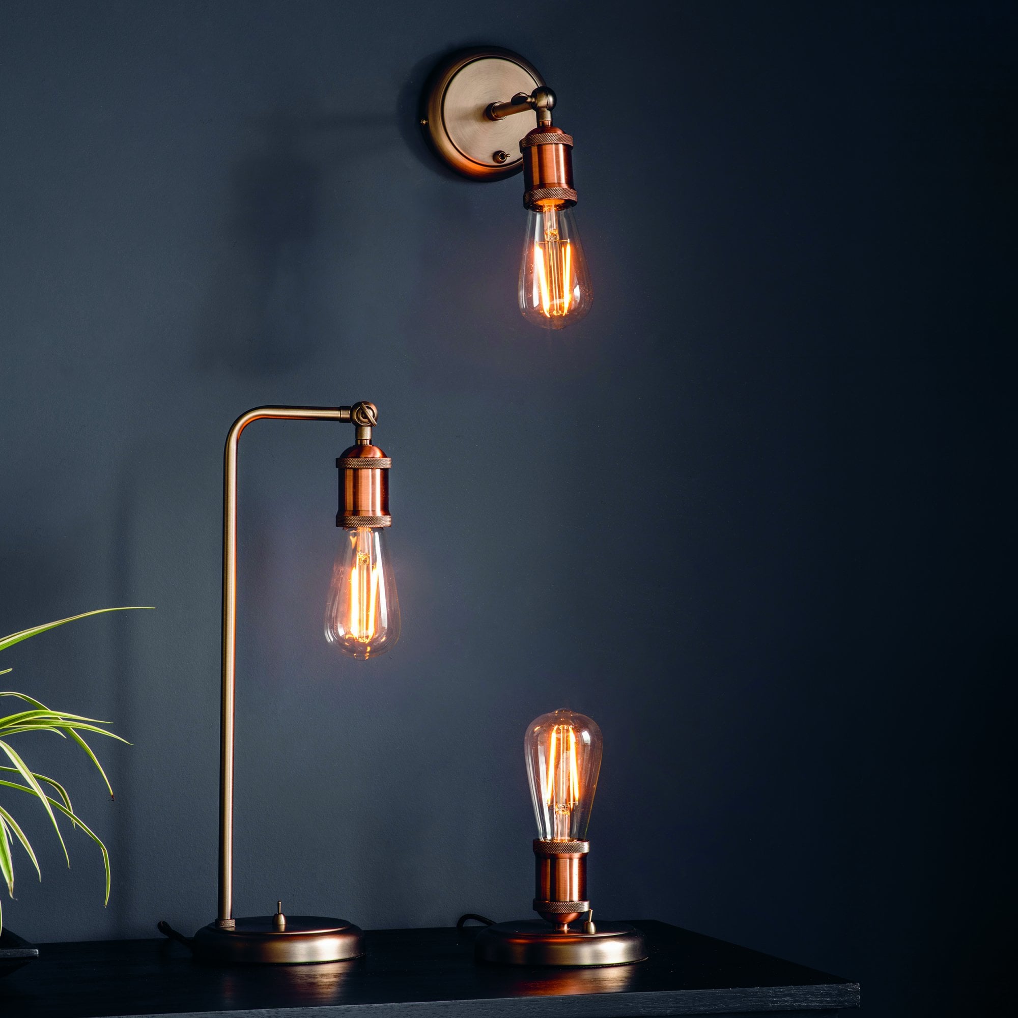 Endon Hal Single Light Arm Table Lamp - Aged Pewter & Aged Copper Plate