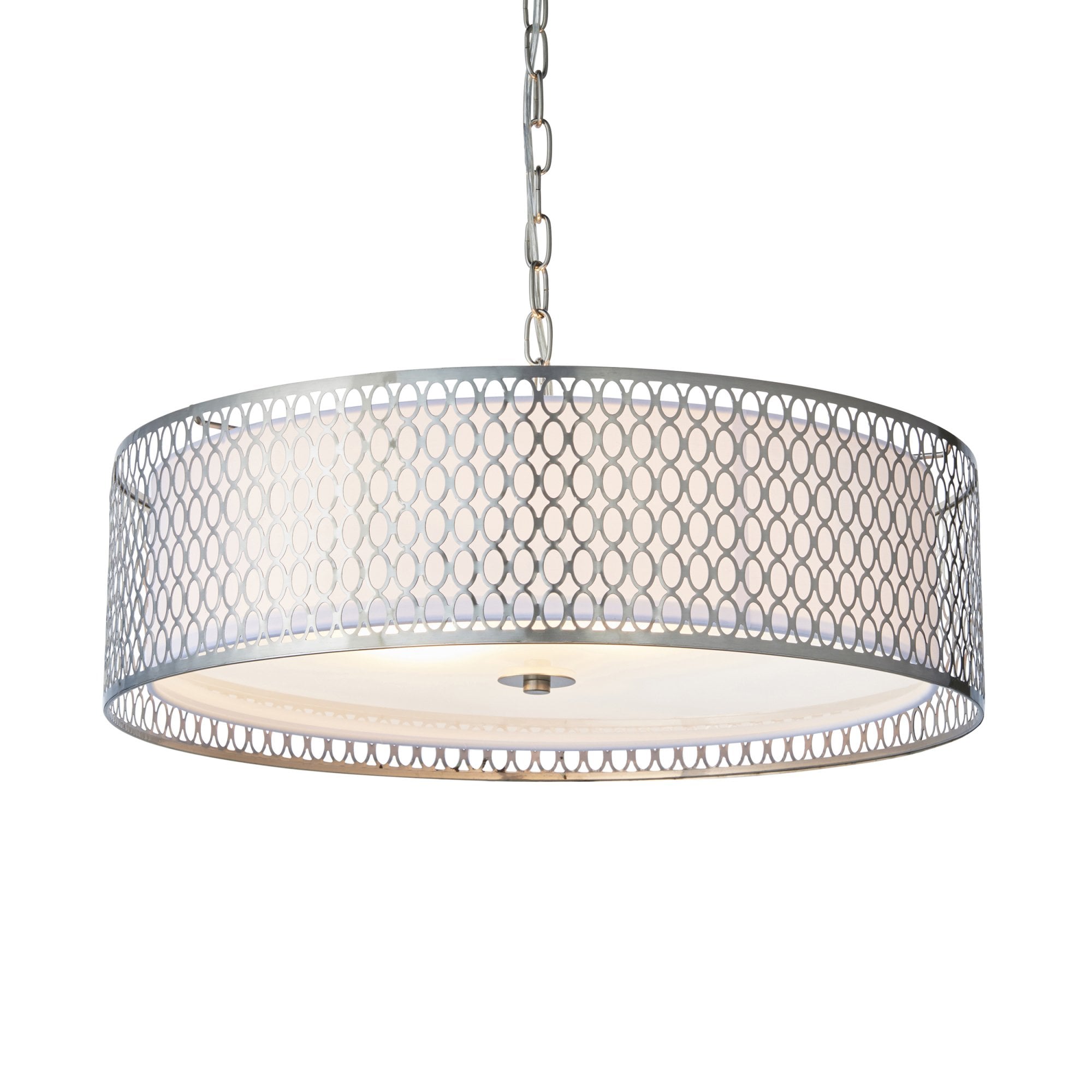 Endon Cordero 3 Light Pendant - Satin Nickel Plate & White Fabric