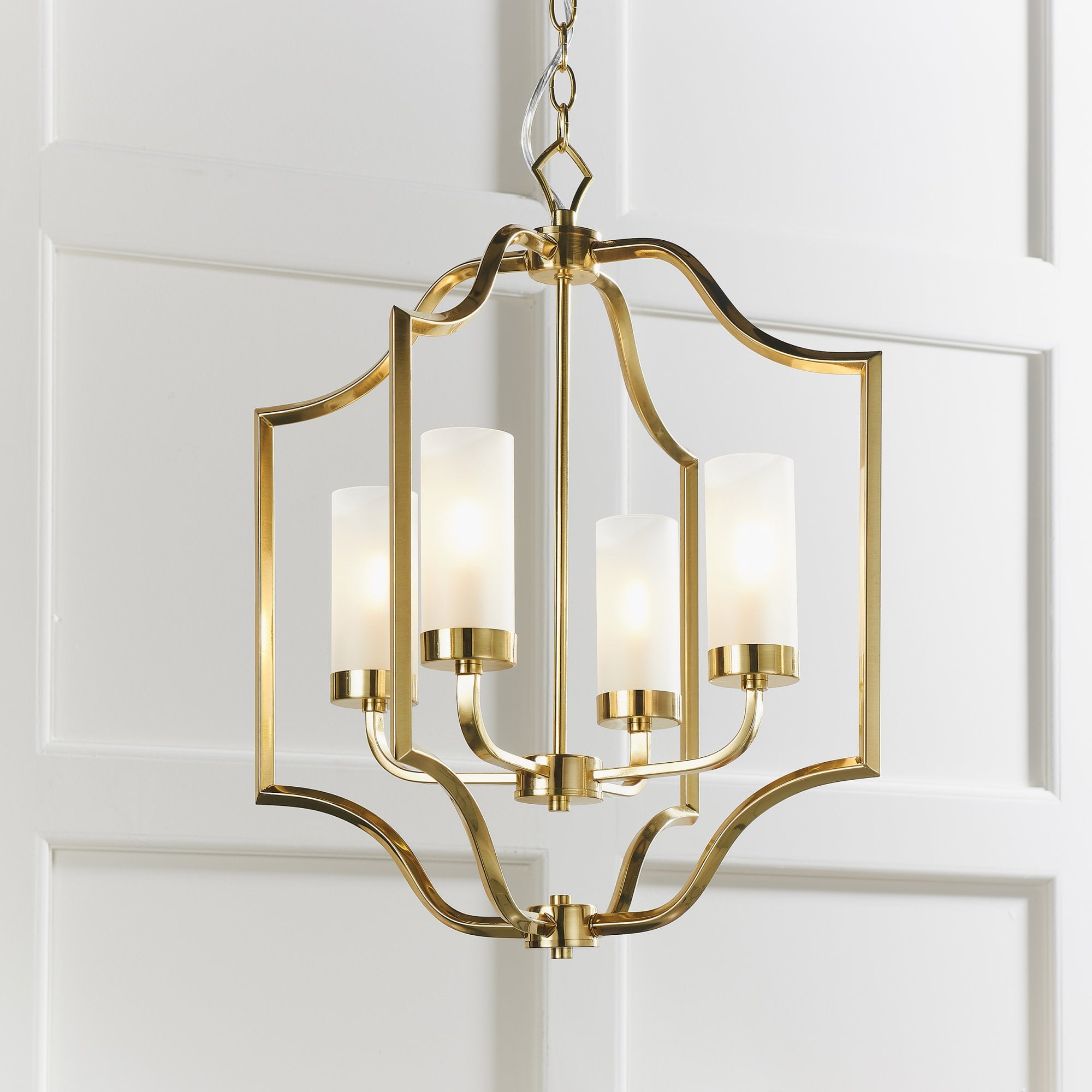 Endon Edrea 4 Light Pendant - Satin Brass Plate & Frosted Glass