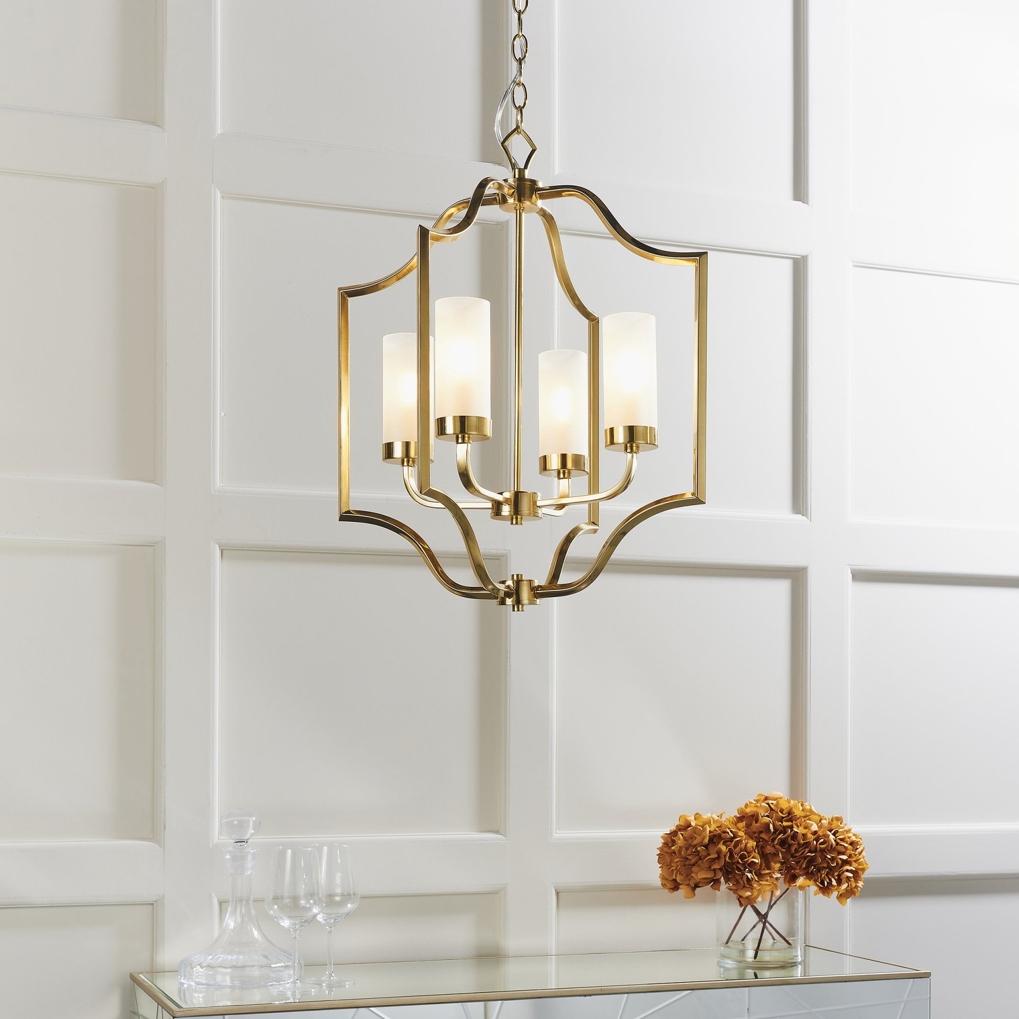 Endon Edrea 4 Light Pendant - Satin Brass Plate & Frosted Glass