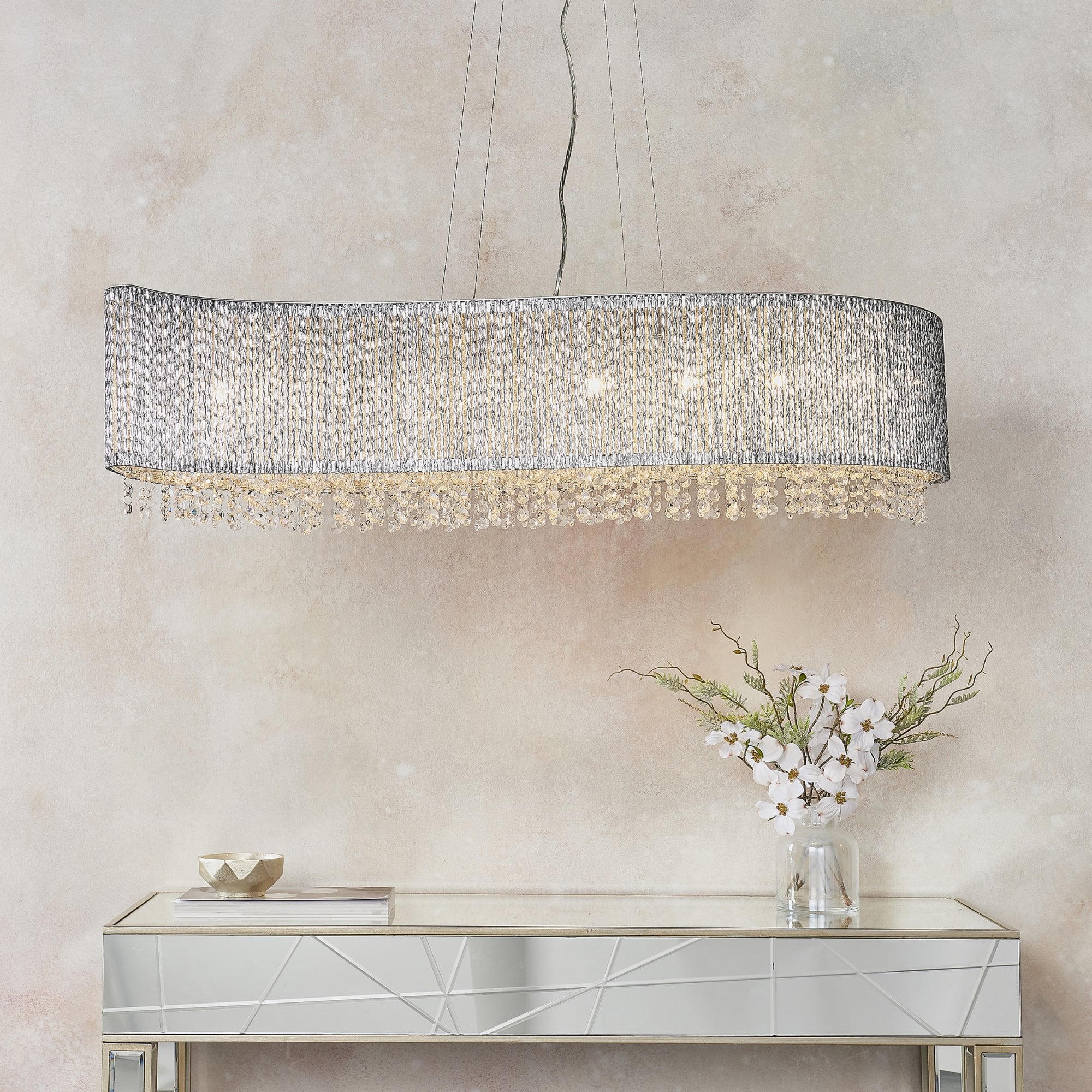 Endon Galina Linear 8 Light Pendant - Chrome Plate & Clear Crystal