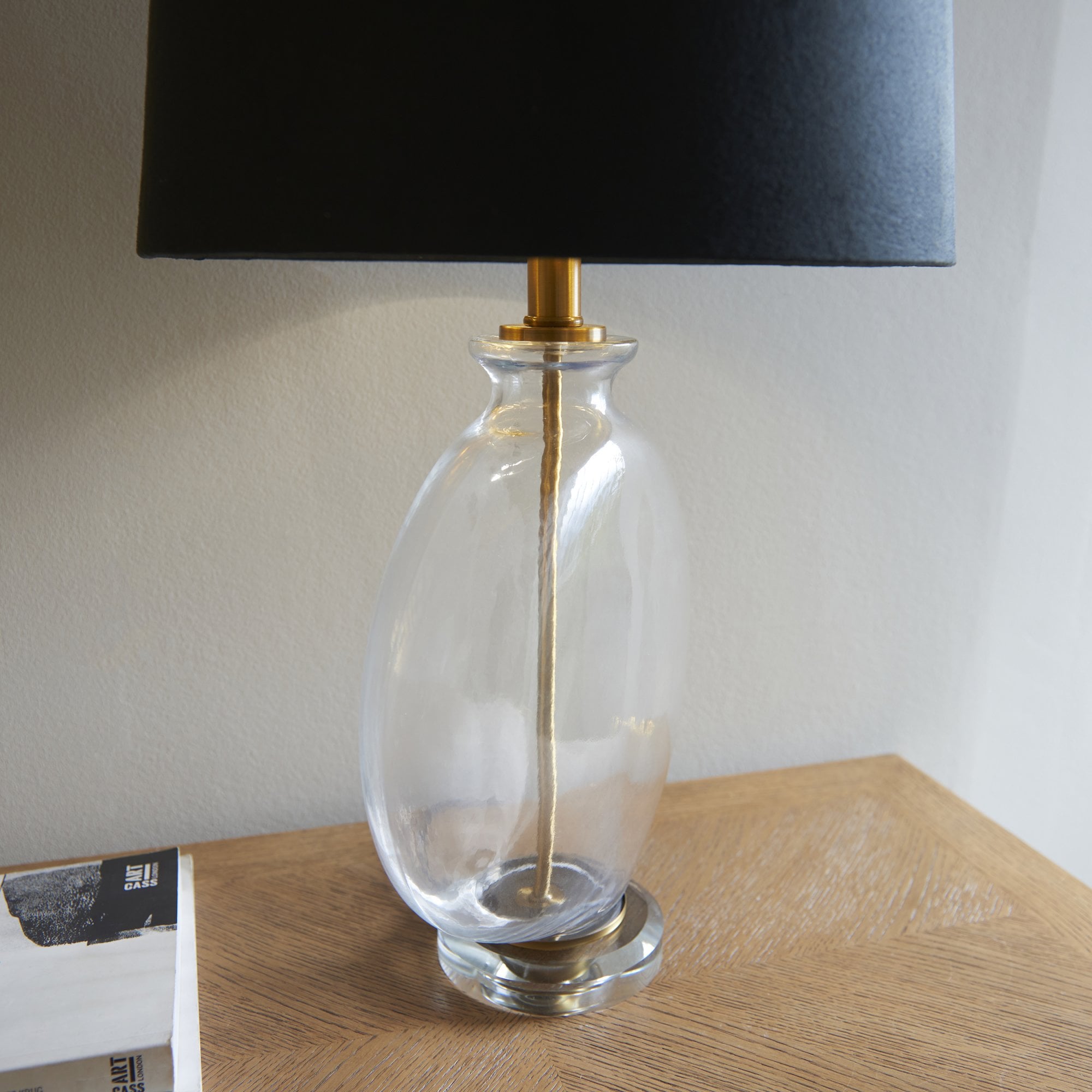Endon Gideon Single Light Table Lamp - Clear Glass & Antique Brass Plate