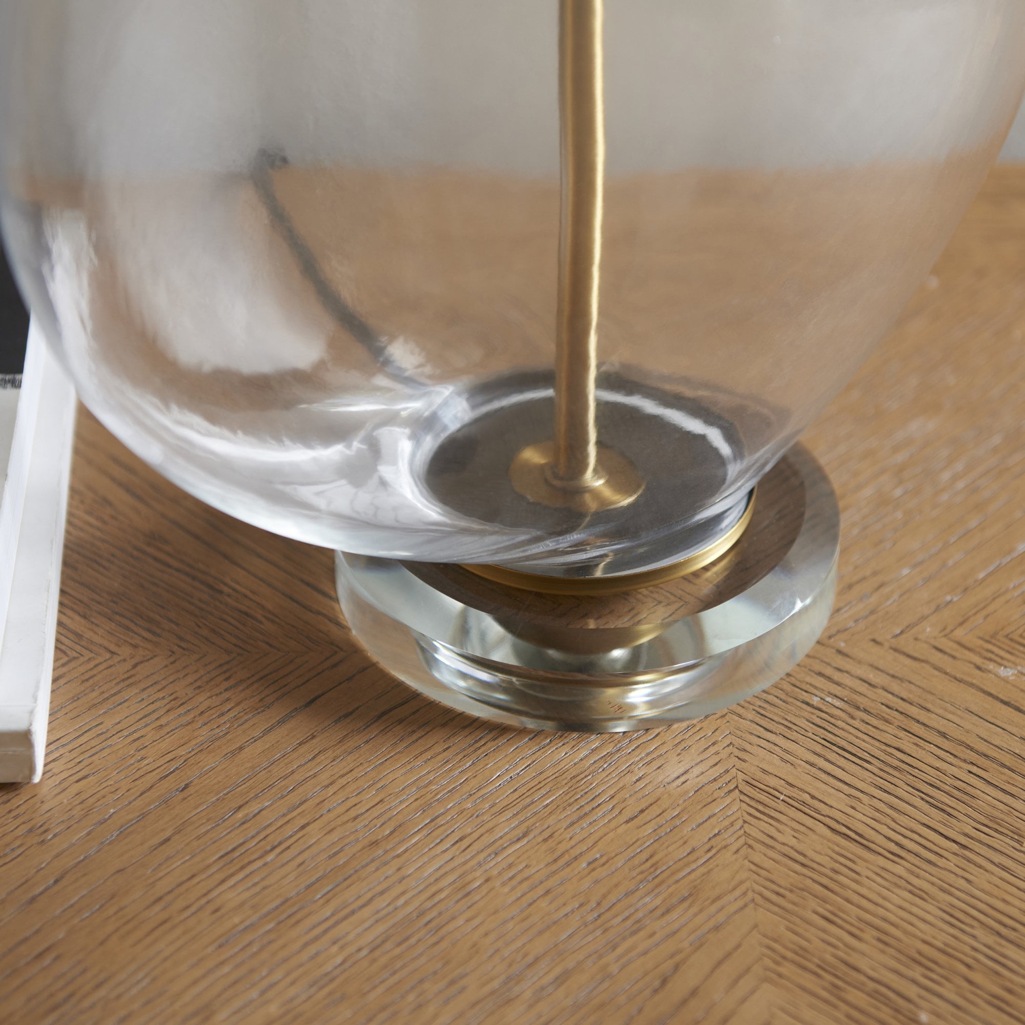 Endon Gideon Single Light Table Lamp - Clear Glass & Antique Brass Plate