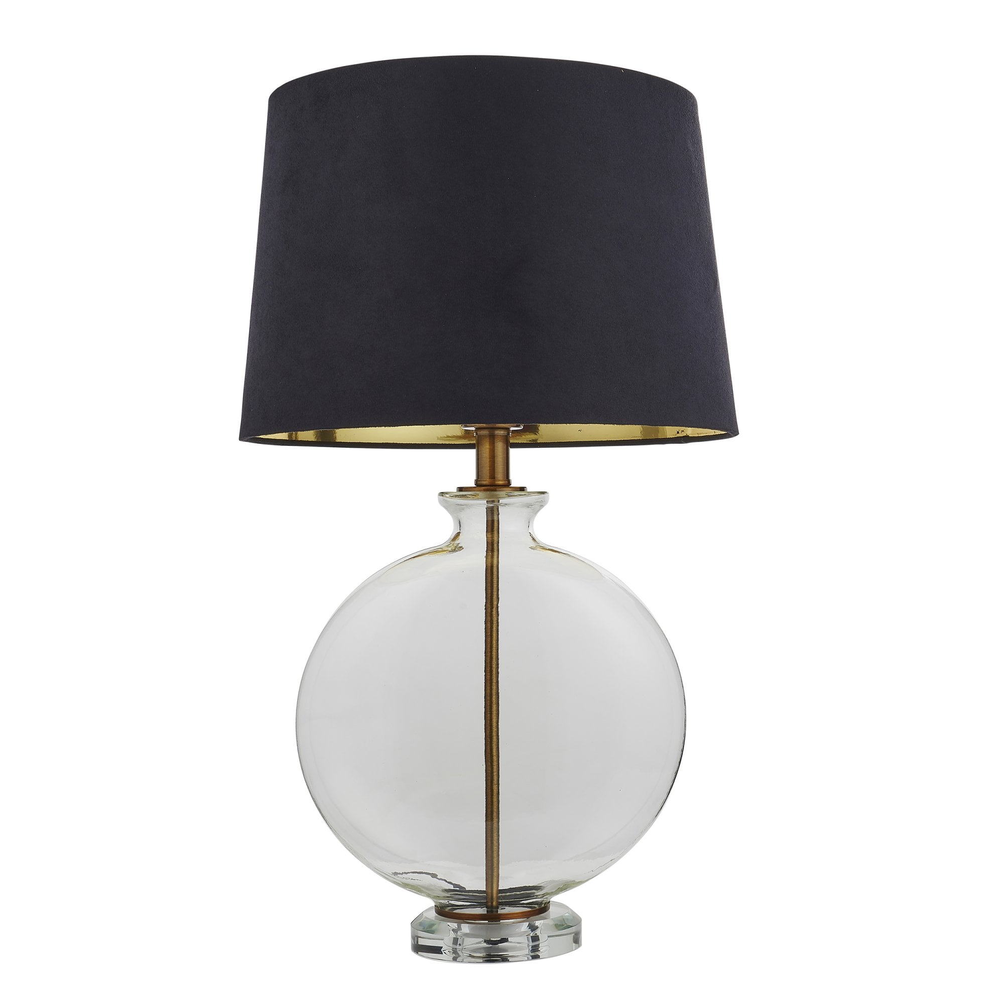 Endon Gideon Single Light Table Lamp - Clear Glass & Antique Brass Plate