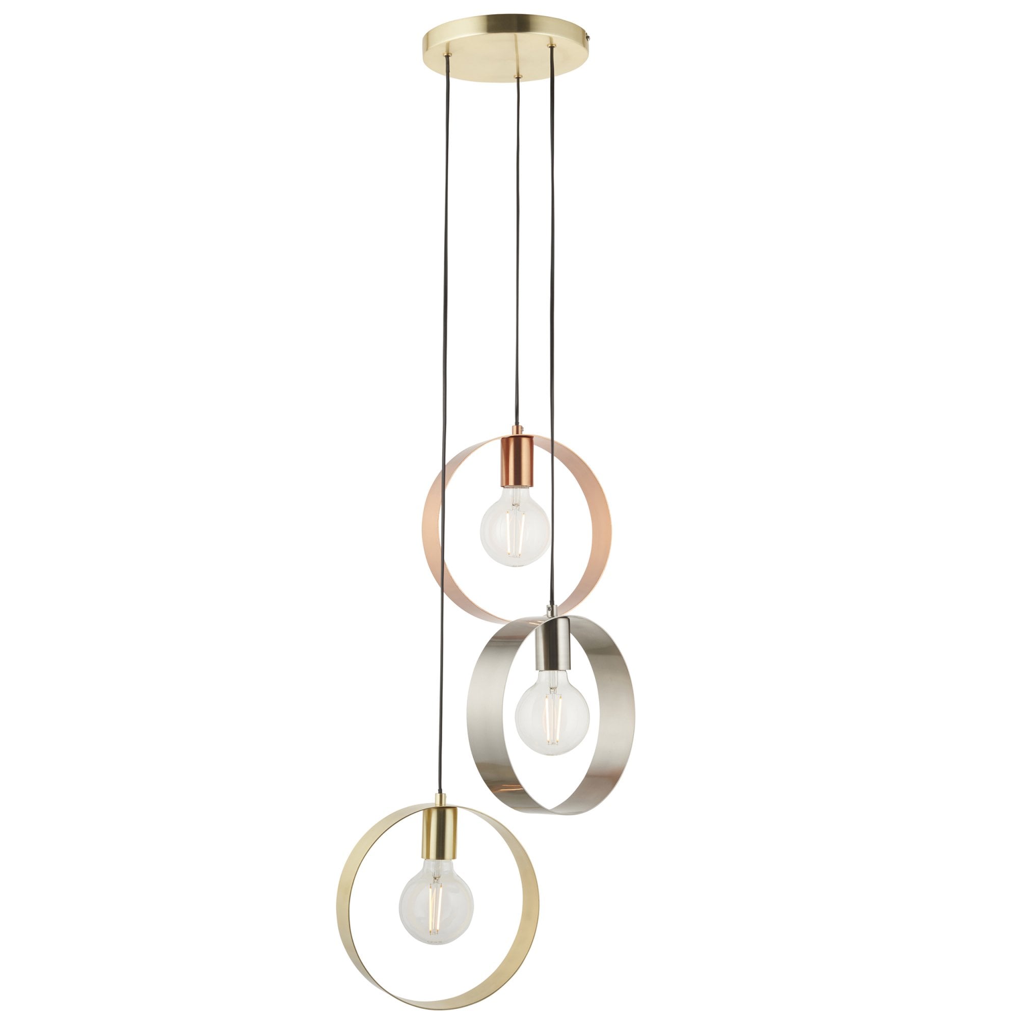 Endon Hoop 3 Light Pendant - Satin Brass & Brushed Nickel Plate