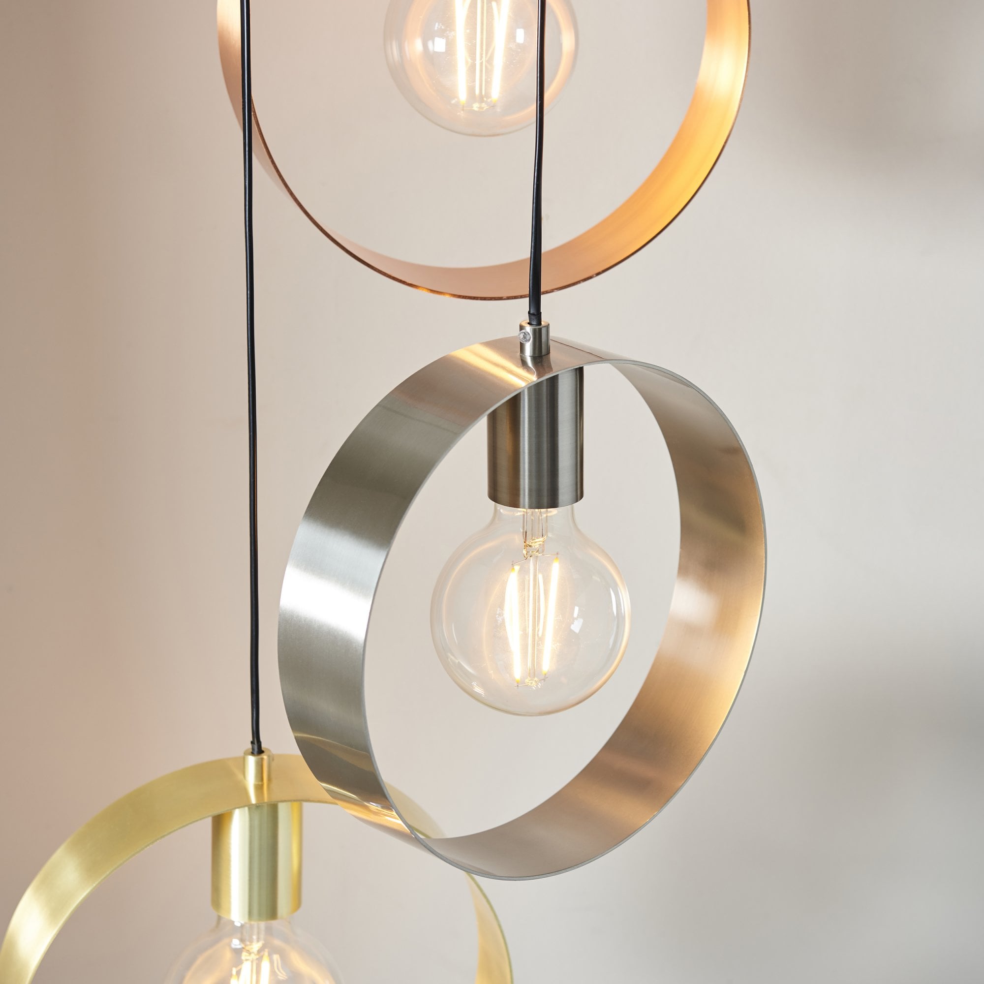 Endon Hoop 3 Light Pendant - Satin Brass & Brushed Nickel Plate