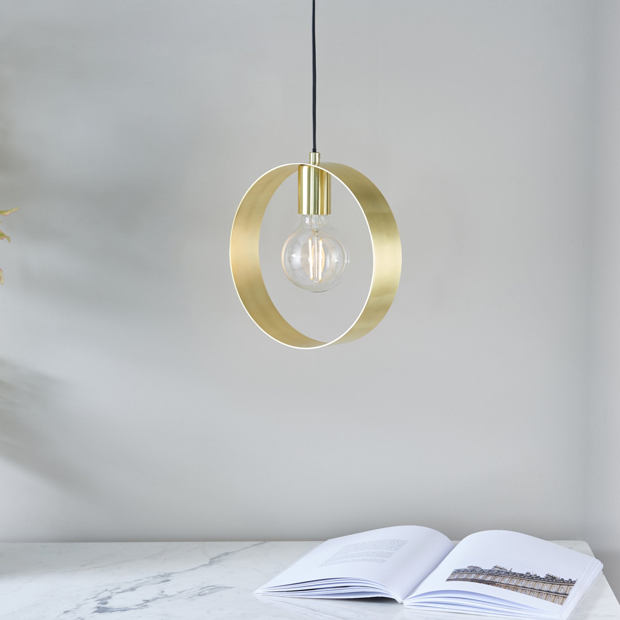 Endon Hoop Single Light Pendant - Satin Brass Plate