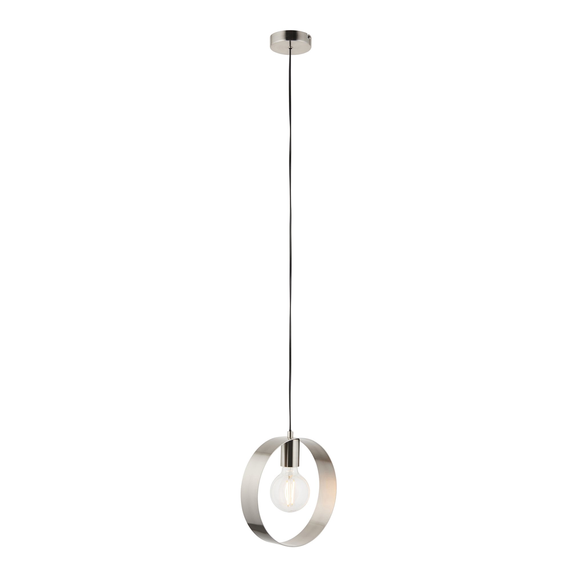 Endon Hoop Single Light Pendant - Brushed Nickel Plate