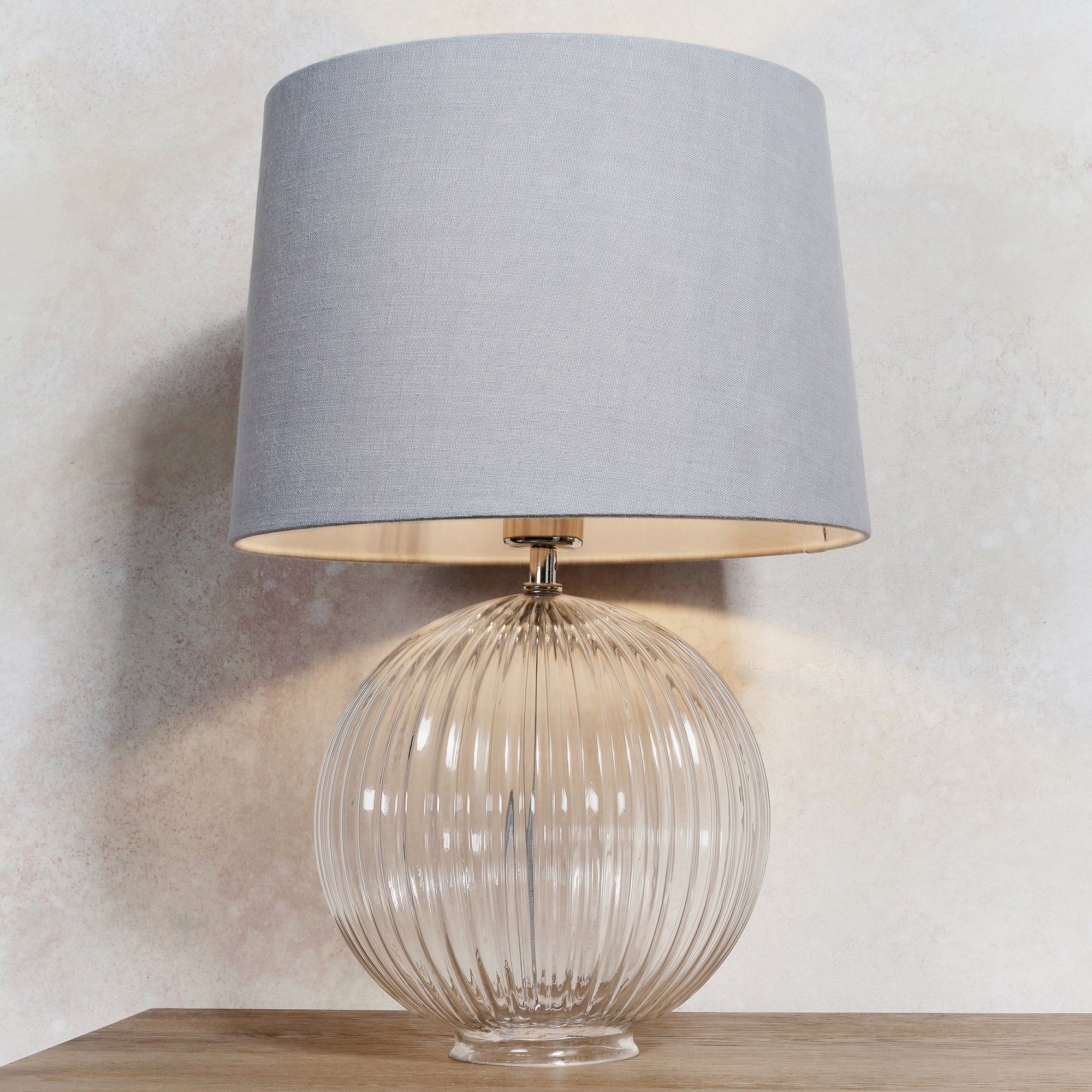 Endon Jemma Single Light Table Lamp Base - Clear Ribbed Glass & Satin Nickel Plate - Base Only