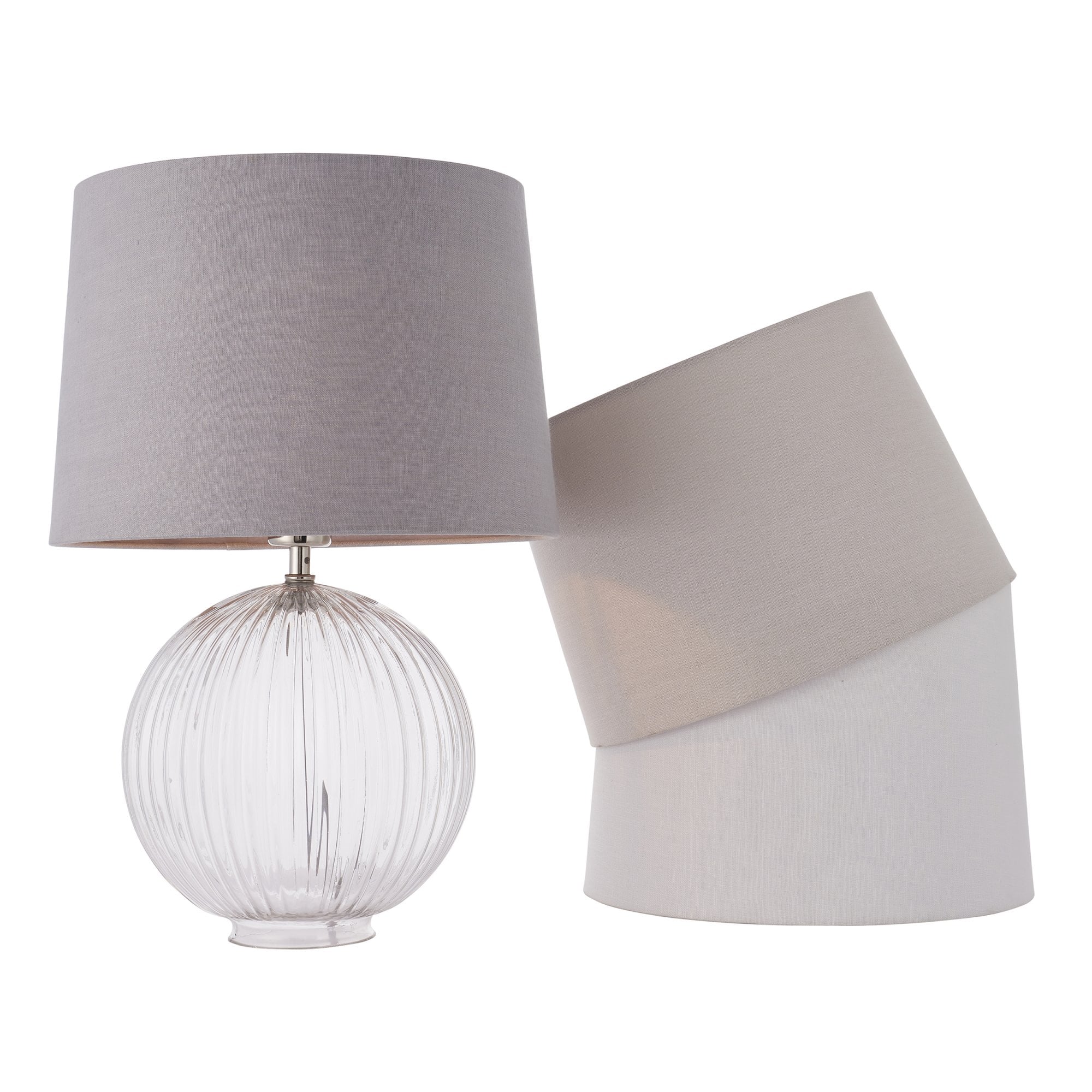 Endon Jemma Single Light Table Lamp Base - Clear Ribbed Glass & Satin Nickel Plate - Base Only