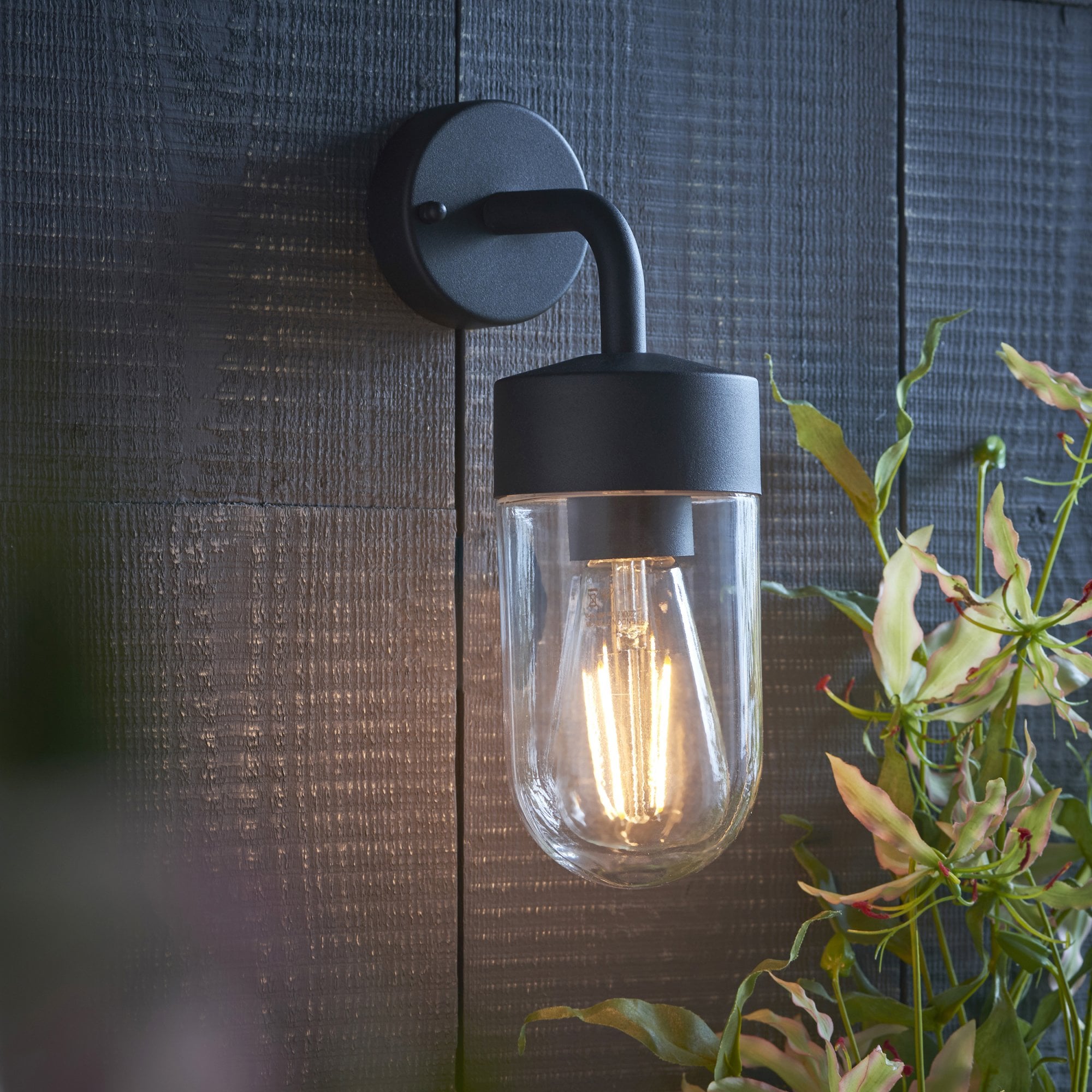 Endon North Single Light Wall Light - Textured Matt Black & Clear Glass