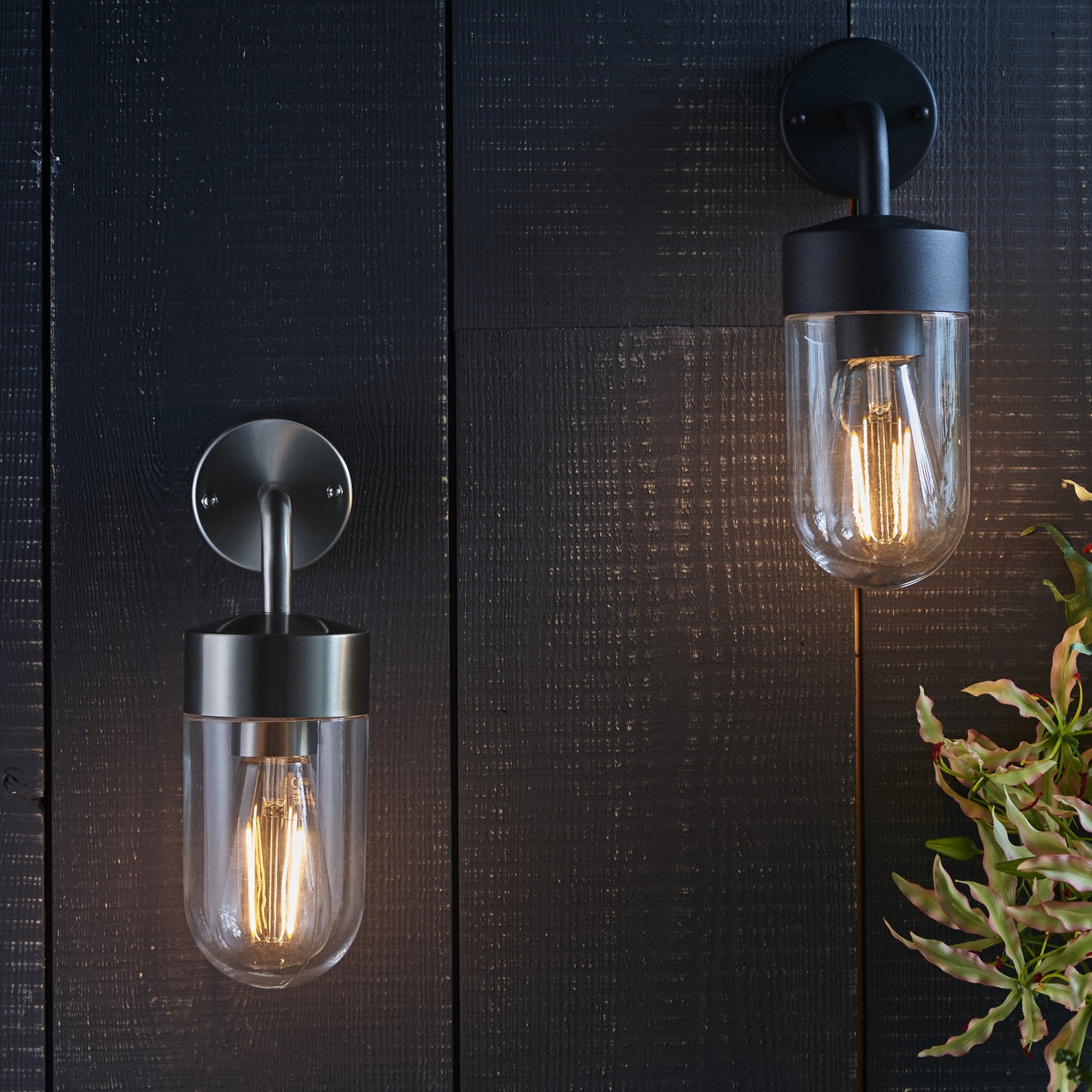 Endon North Single Light Wall Light - Textured Matt Black & Clear Glass