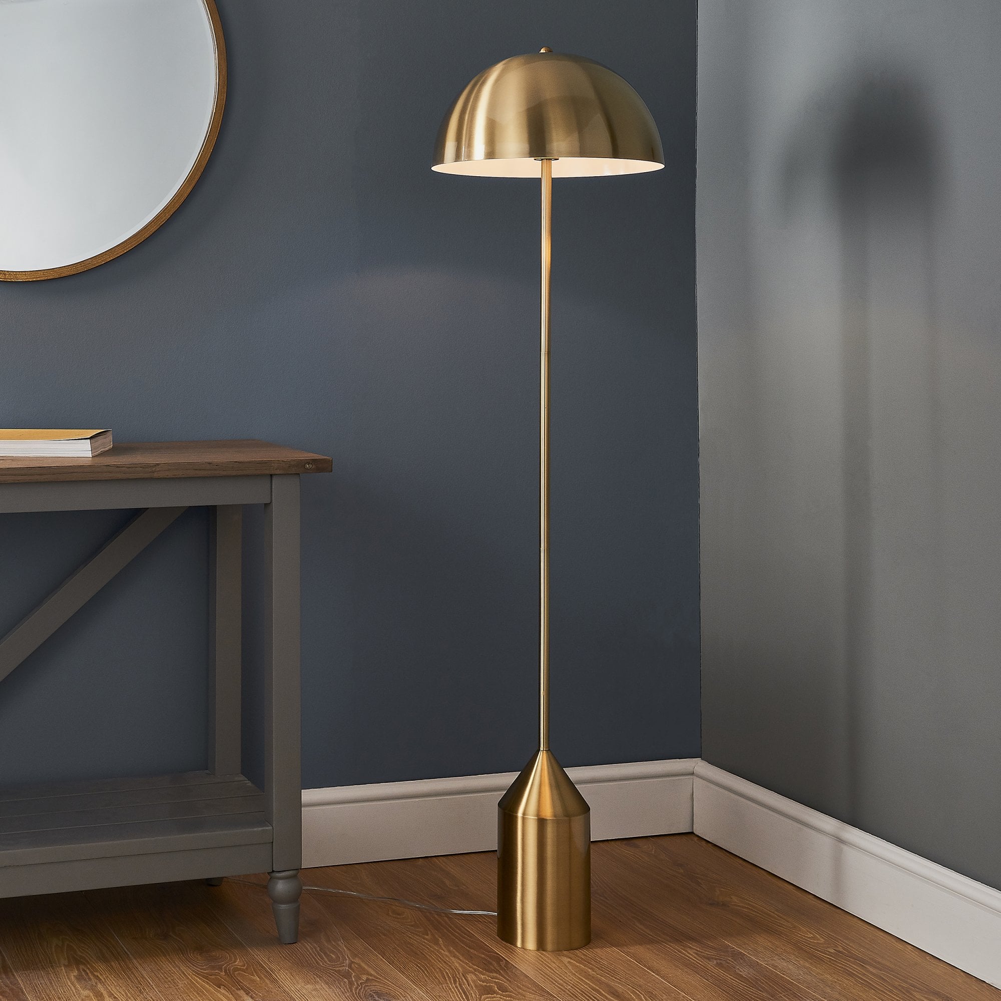 Endon Nova Single Light Floor Lamp - Antique Brass Plate & Gloss White