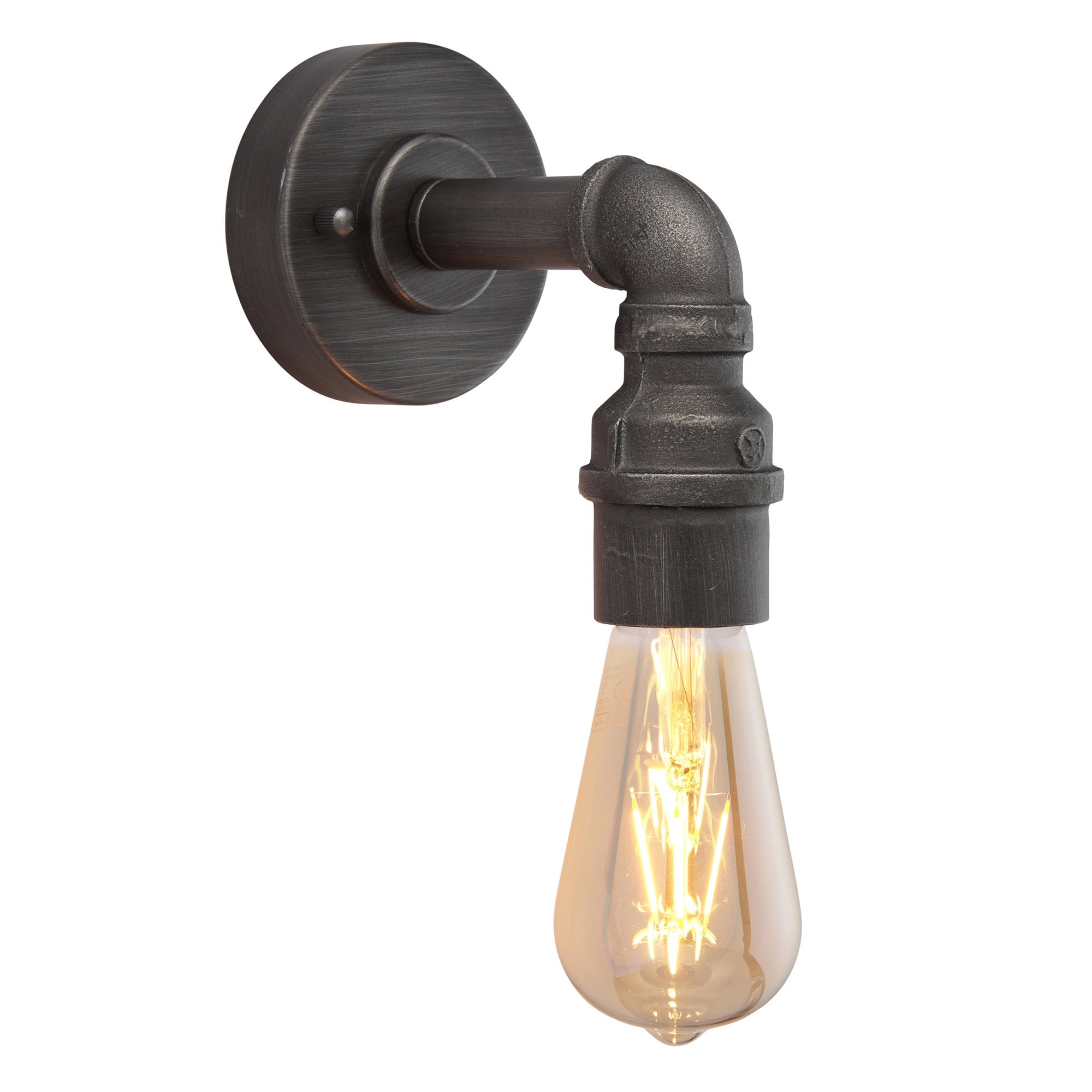Endon Pipe Single Light Wall Light - Aged Pewter Paint