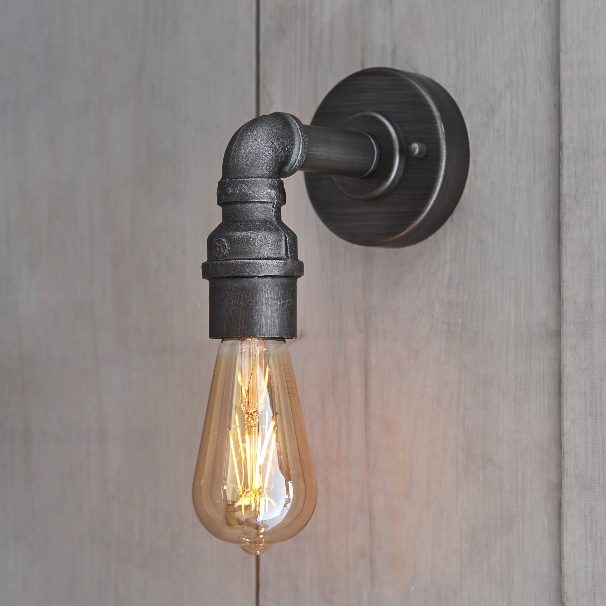 Endon Pipe Single Light Wall Light - Aged Pewter Paint