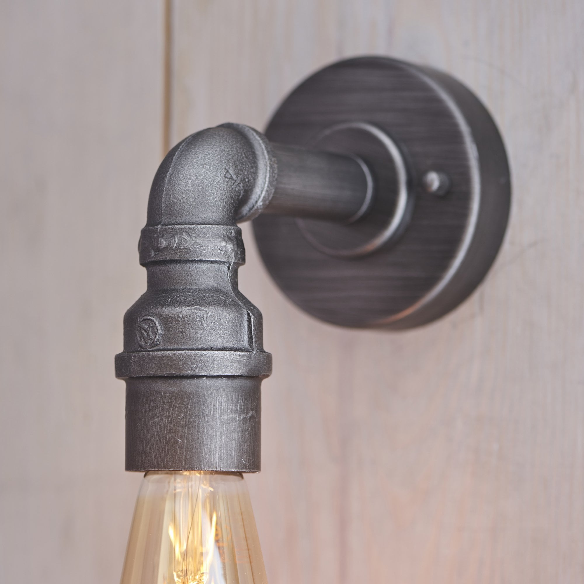 Endon Pipe Single Light Wall Light - Aged Pewter Paint