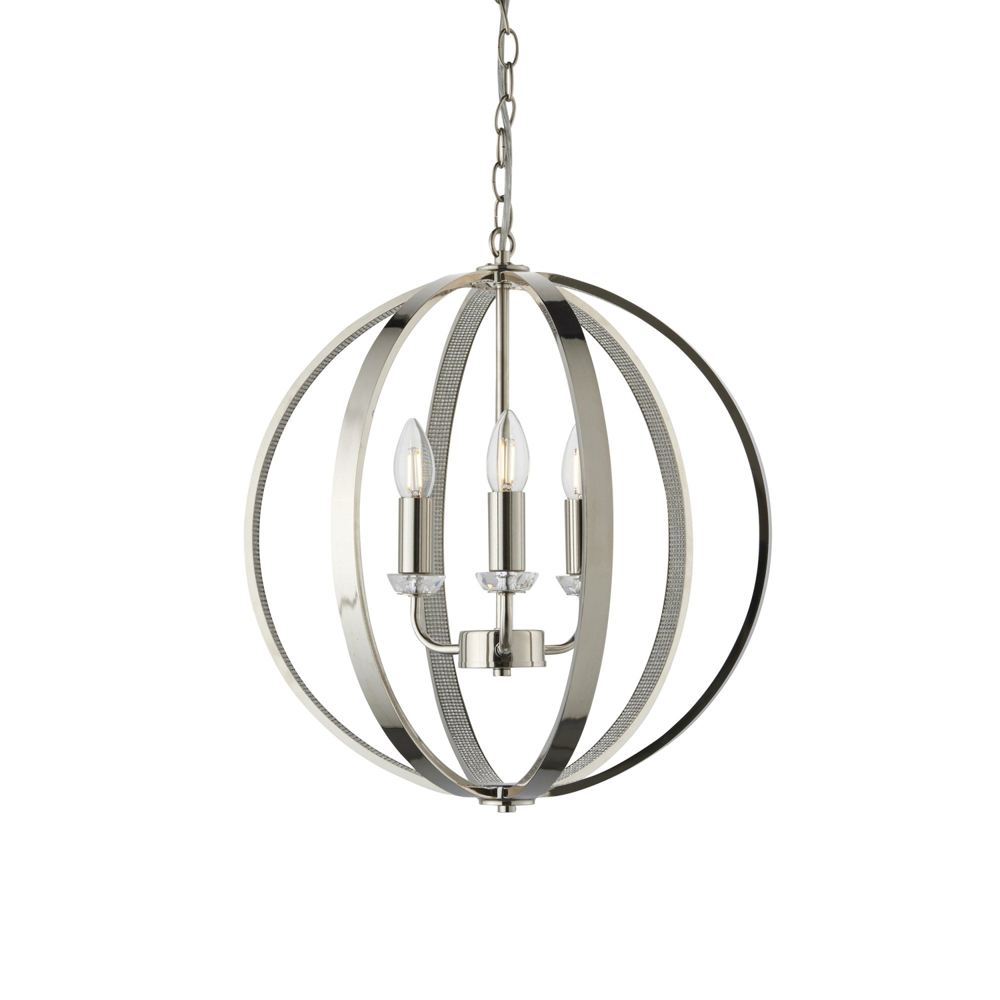 Endon Ritz 3 Light Pendant - Bright Nickel Plate & Clear Faceted Acrylic