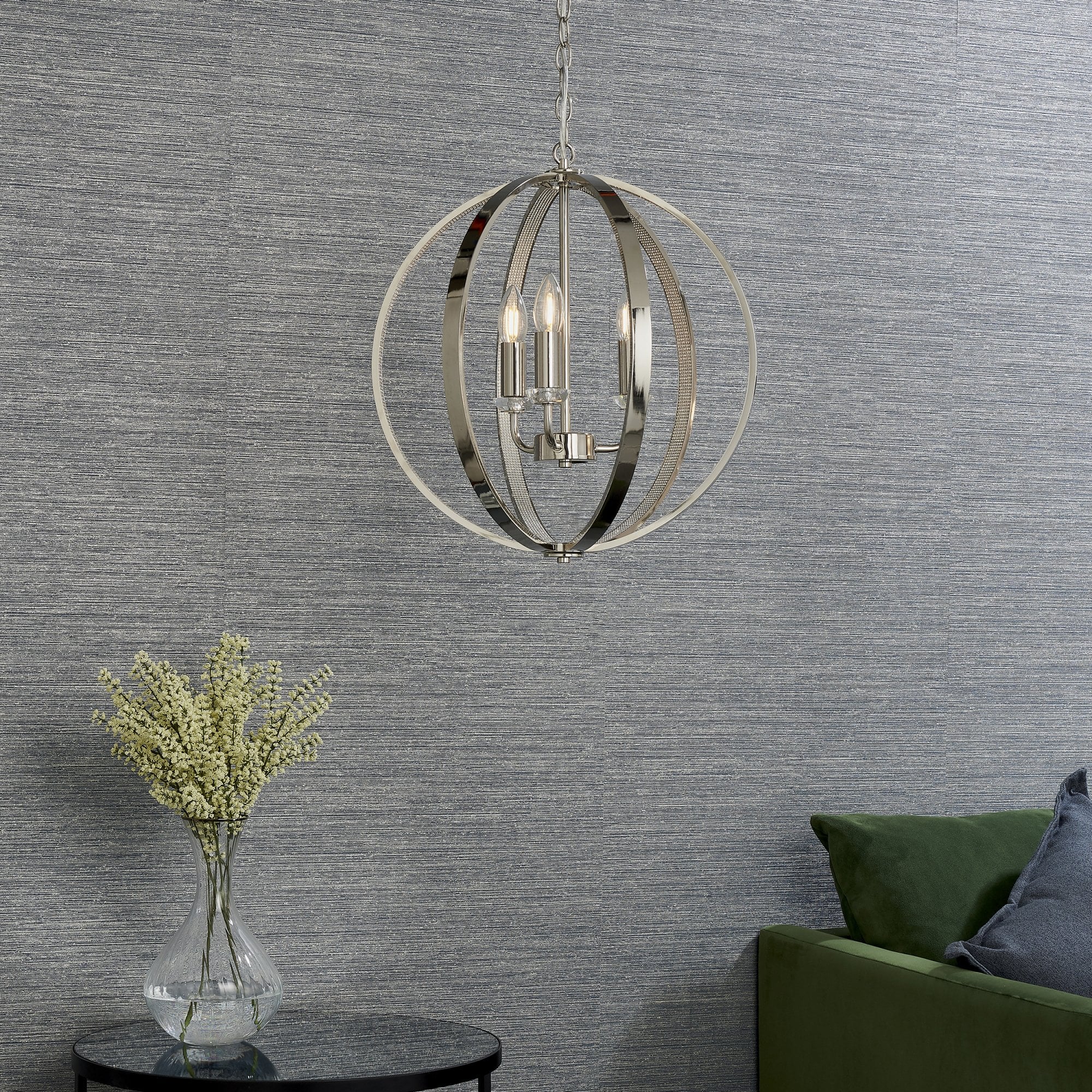 Endon Ritz 3 Light Pendant - Bright Nickel Plate & Clear Faceted Acrylic