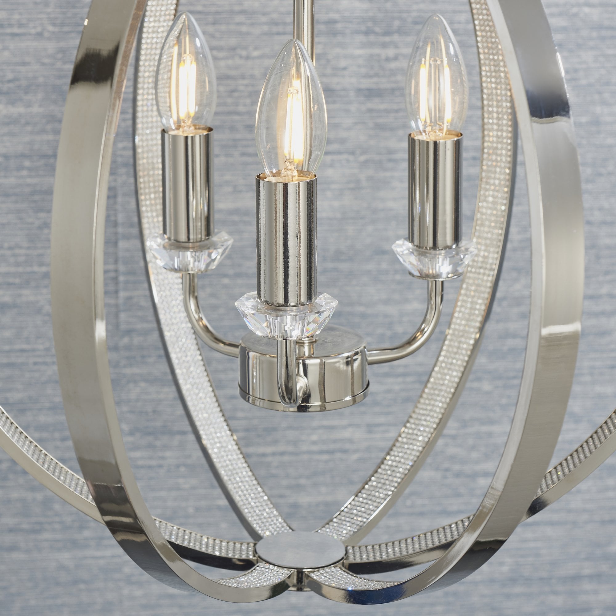 Endon Ritz 3 Light Pendant - Bright Nickel Plate & Clear Faceted Acrylic