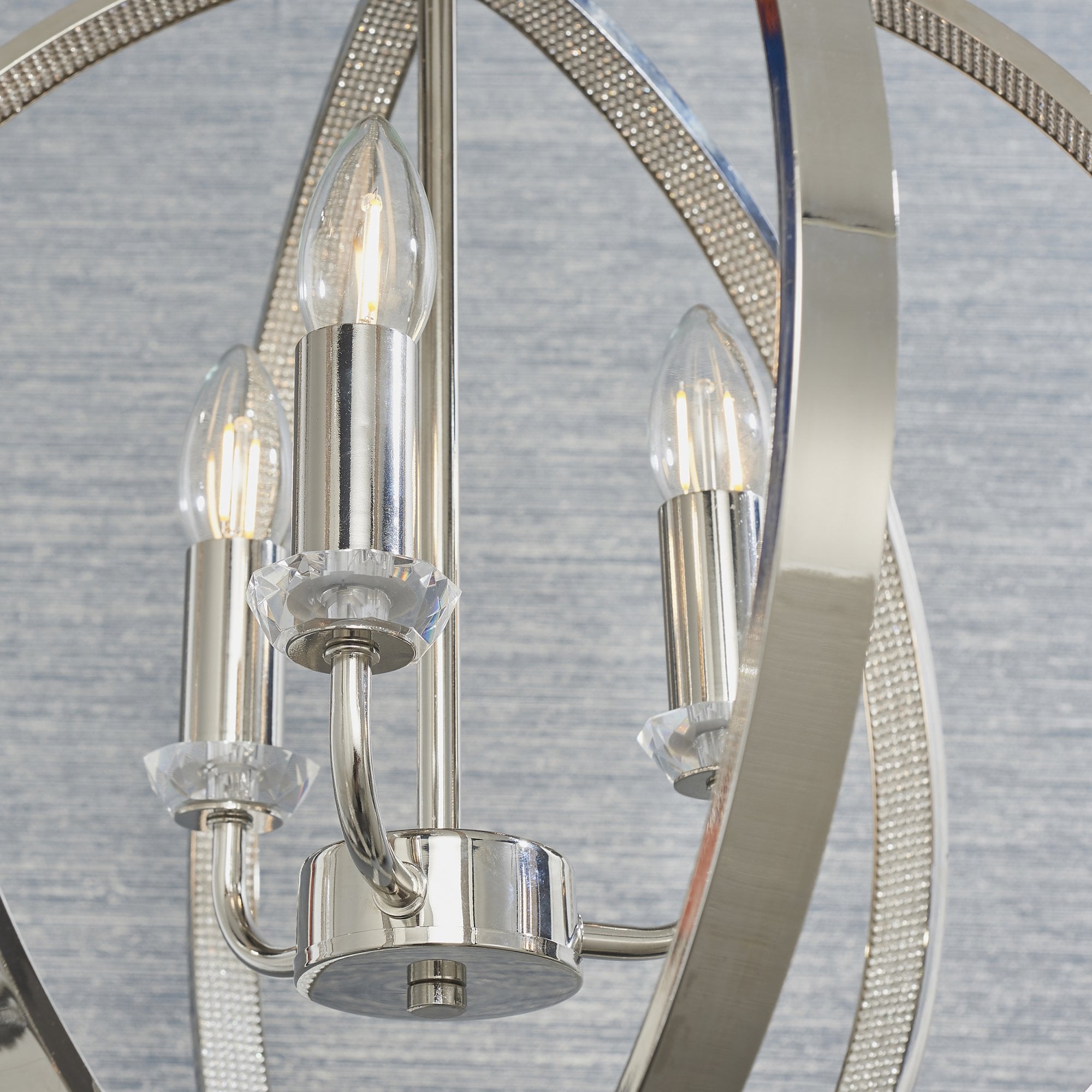Endon Ritz 3 Light Pendant - Bright Nickel Plate & Clear Faceted Acrylic