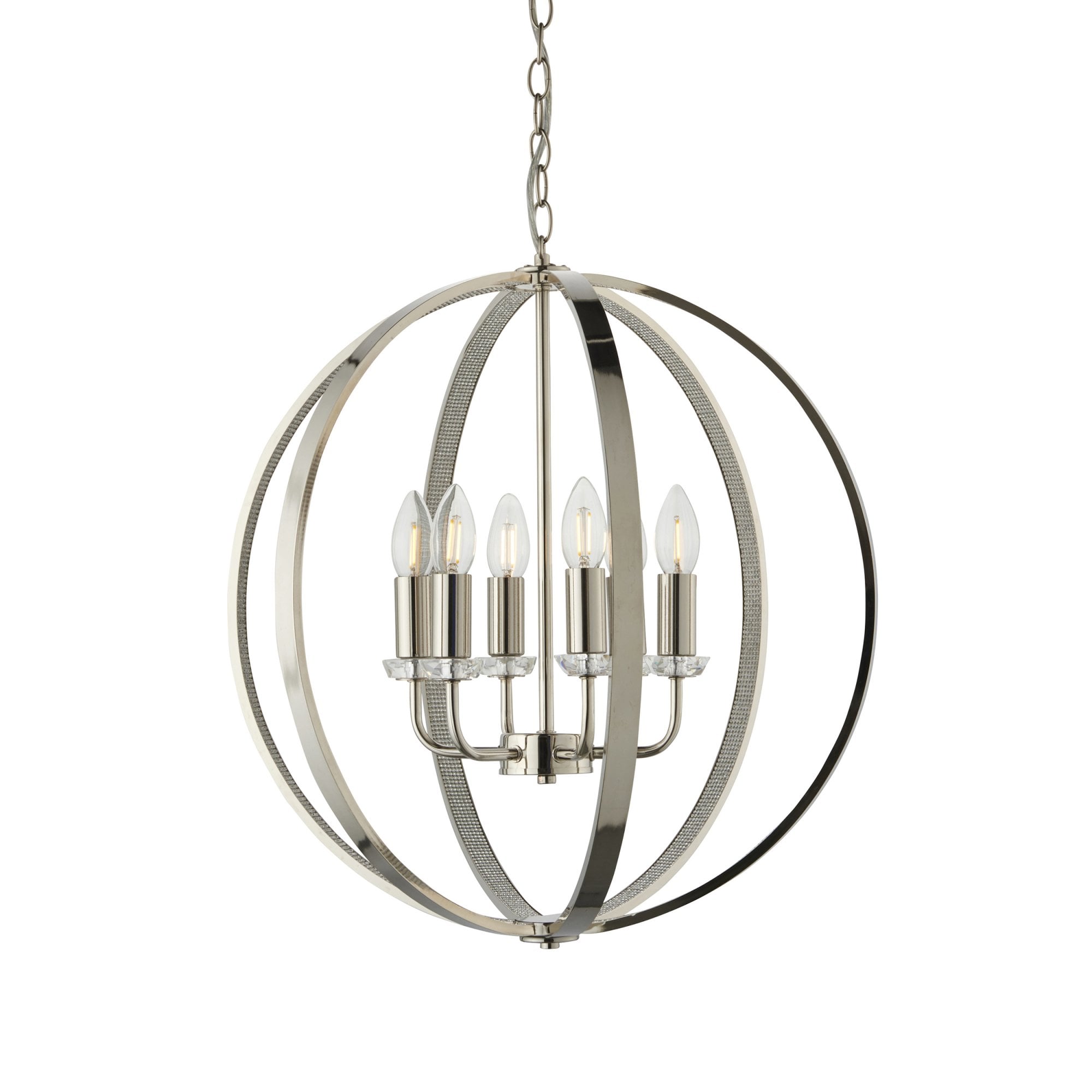 Endon Ritz 6 Light Pendant - Bright Nickel Plate & Clear Faceted Acrylic
