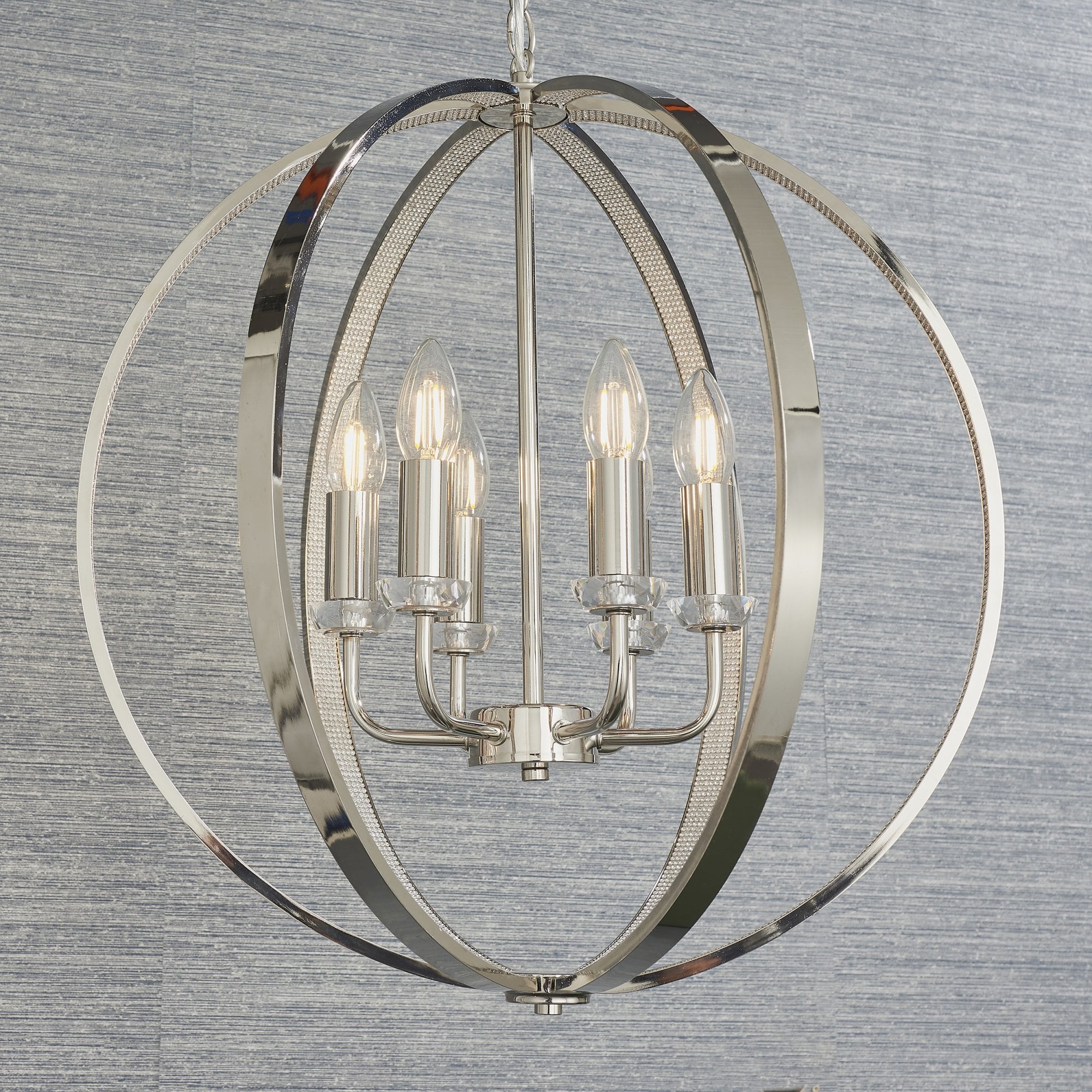 Endon Ritz 6 Light Pendant - Bright Nickel Plate & Clear Faceted Acrylic