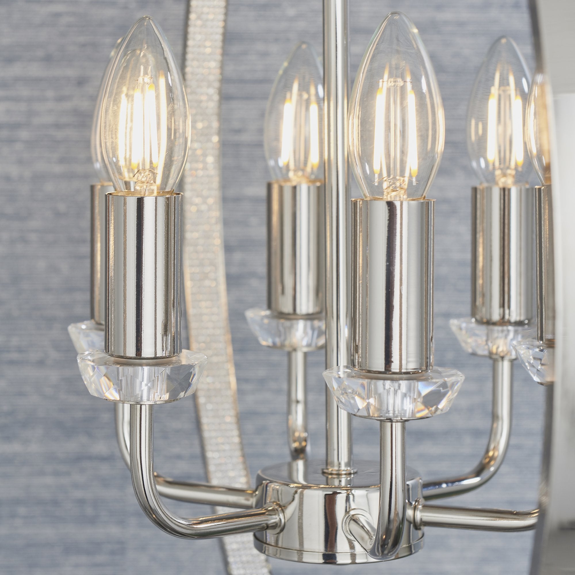Endon Ritz 6 Light Pendant - Bright Nickel Plate & Clear Faceted Acrylic