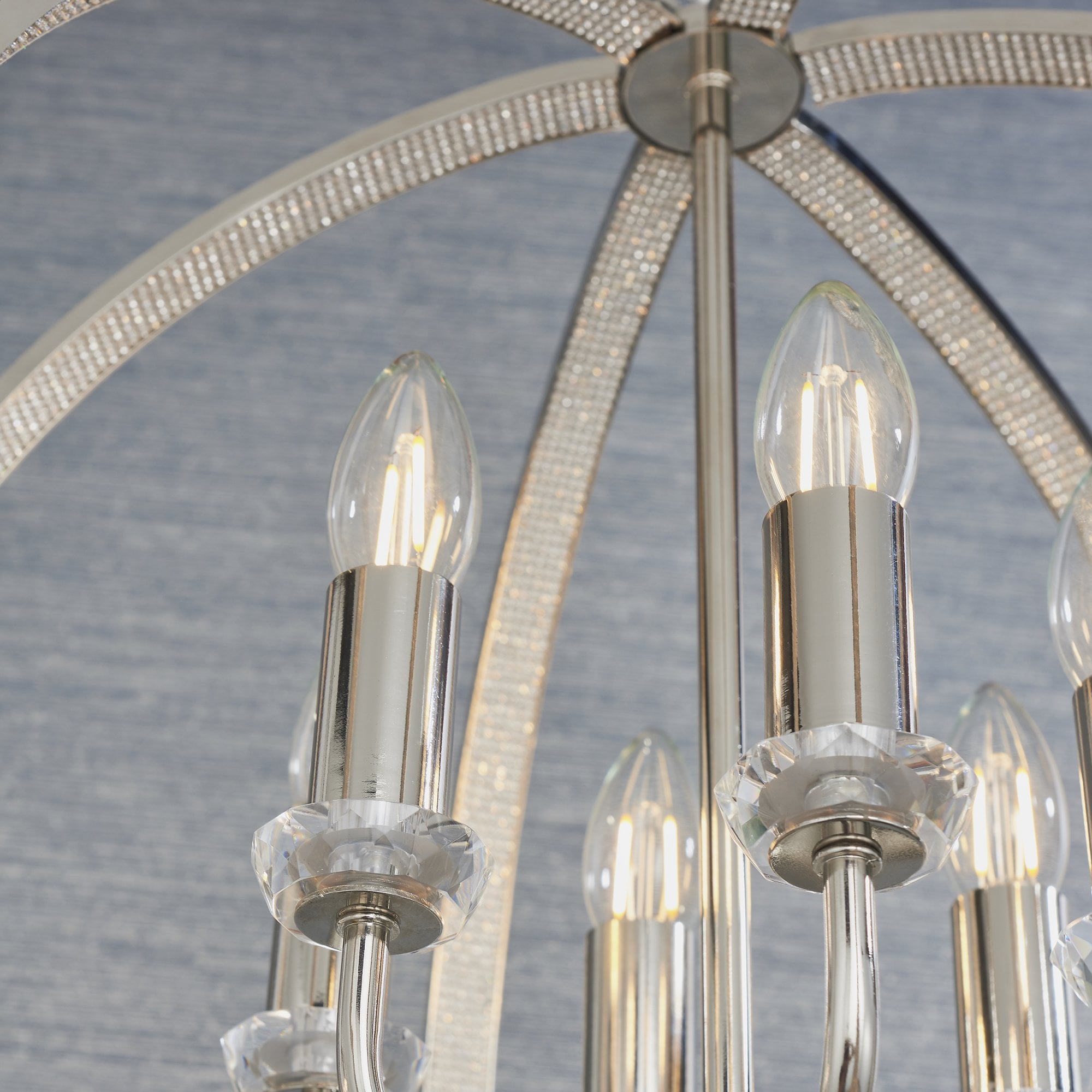 Endon Ritz 6 Light Pendant - Bright Nickel Plate & Clear Faceted Acrylic