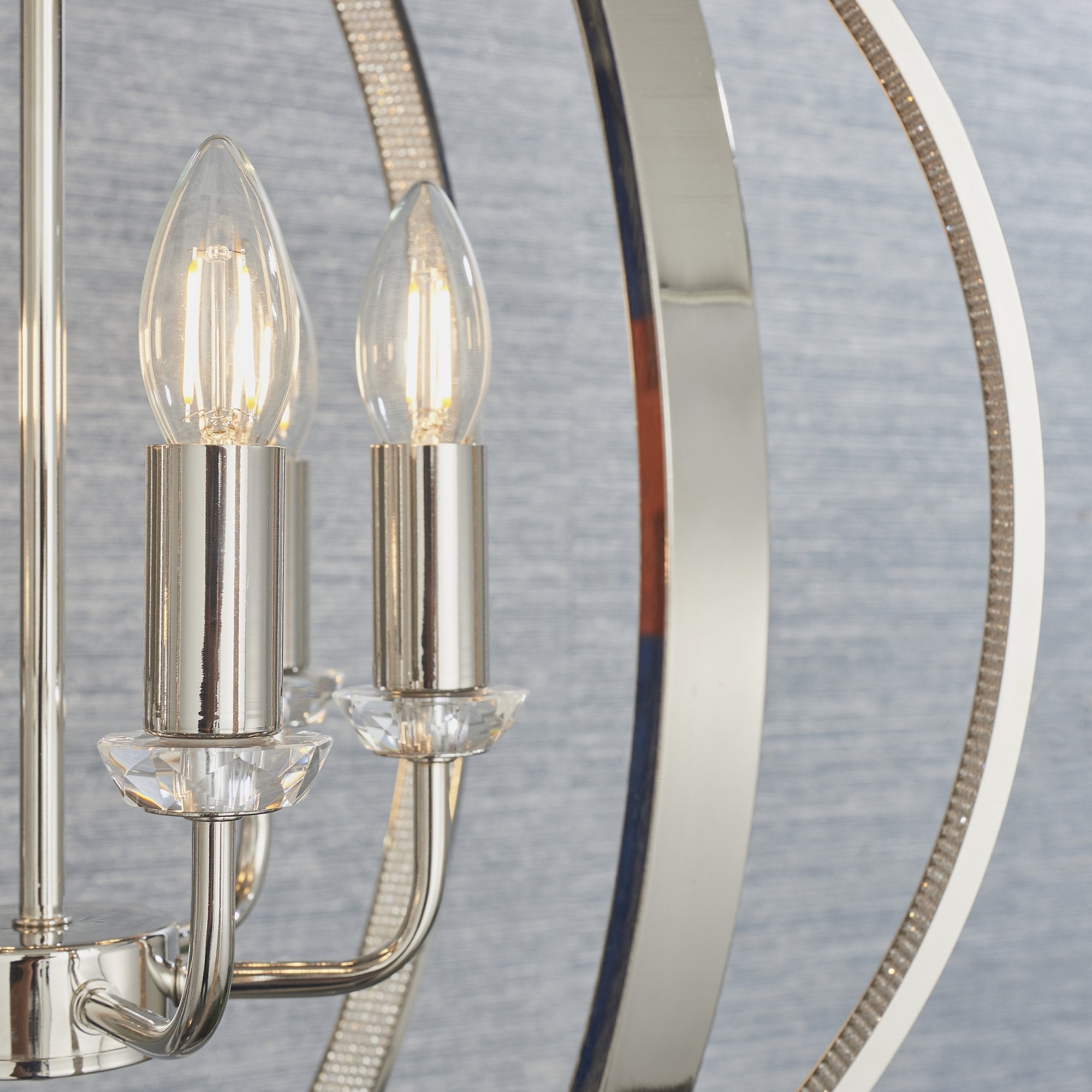 Endon Ritz 6 Light Pendant - Bright Nickel Plate & Clear Faceted Acrylic