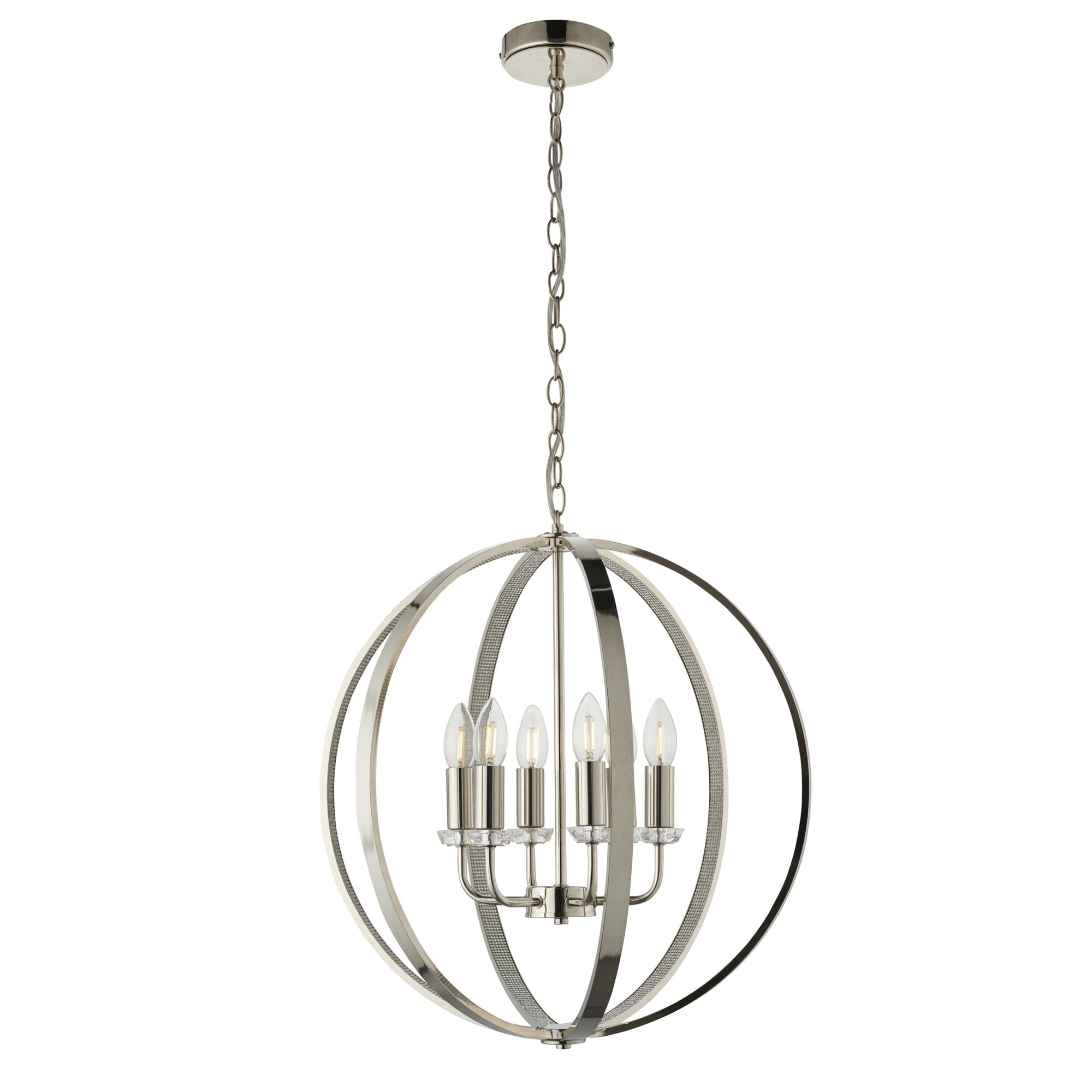 Endon Ritz 6 Light Pendant - Bright Nickel Plate & Clear Faceted Acrylic