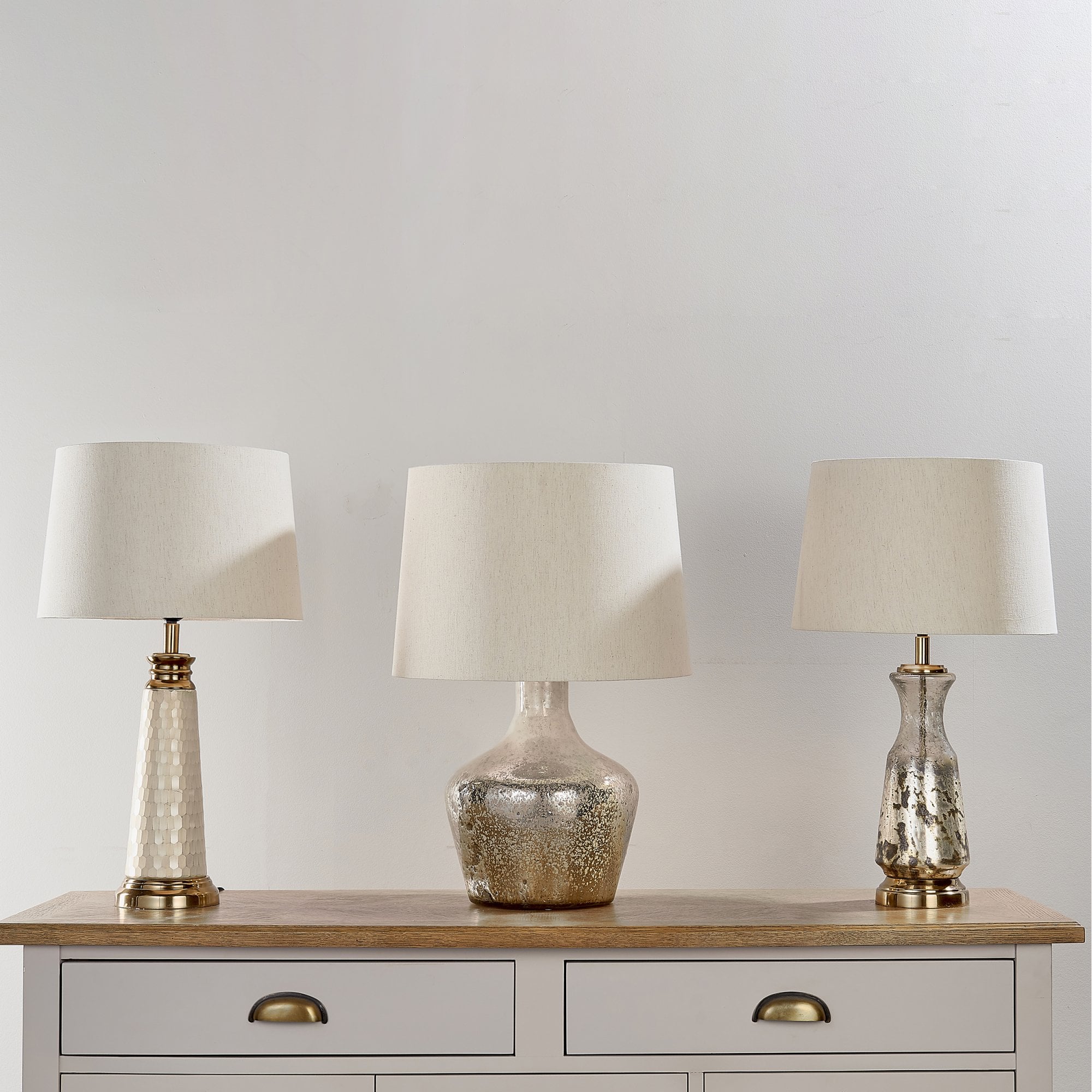 Endon Meteora Single Light Table Lamp - Pearl Ombre Foil & Vintage White Linen