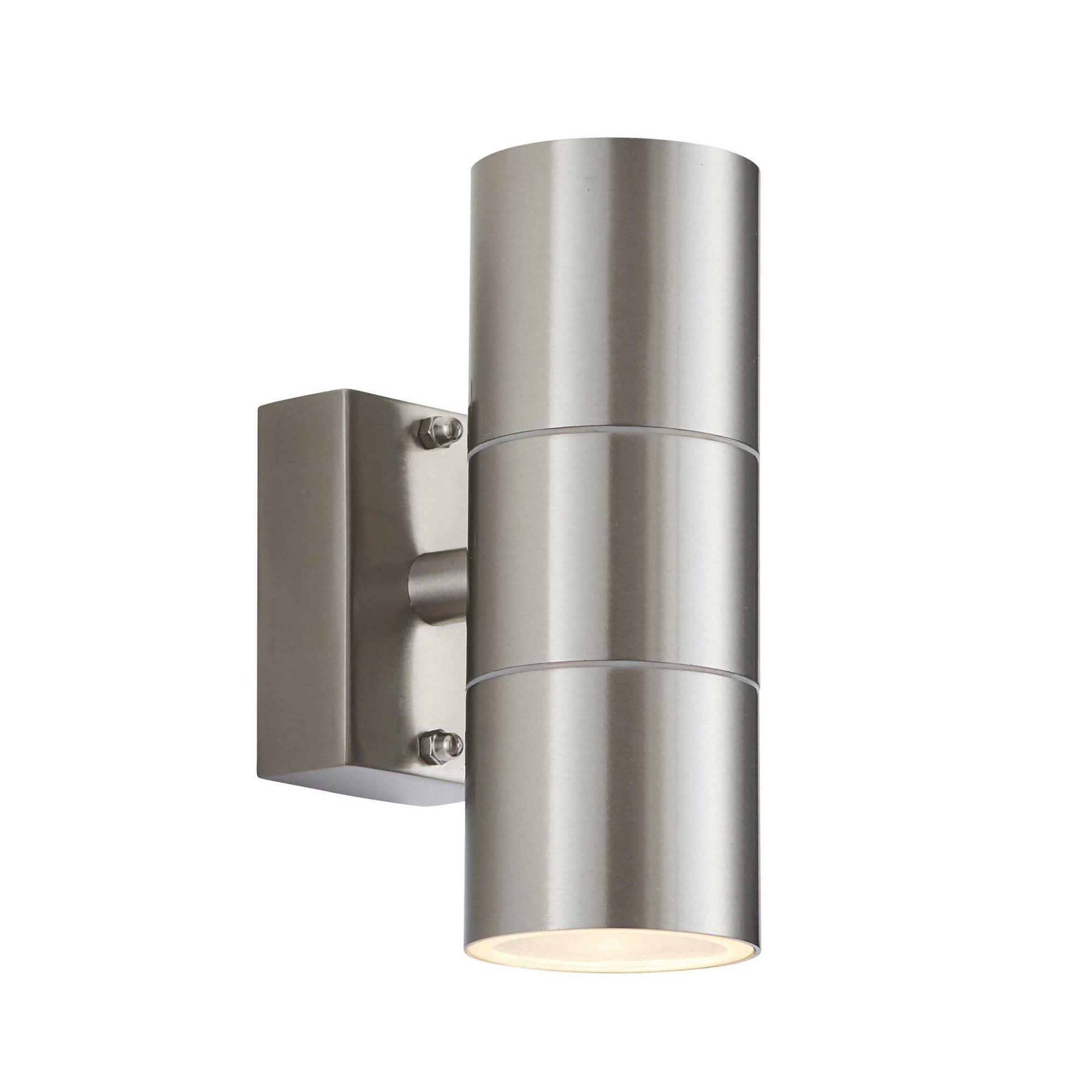Endon Canon 2 Light Wall Light - Polished Stainless Steel & Clear Glass