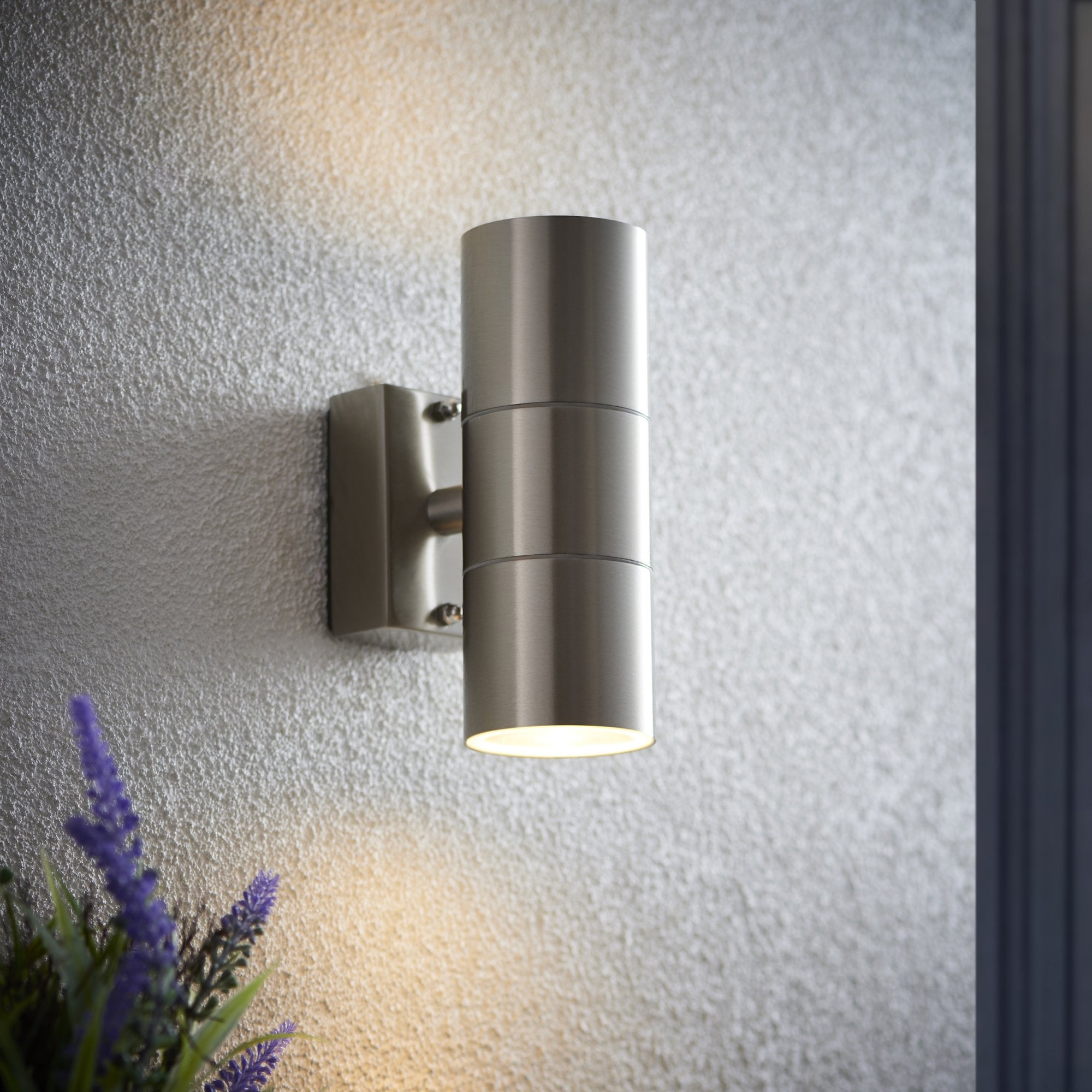 Endon Canon 2 Light Wall Light - Polished Stainless Steel & Clear Glass