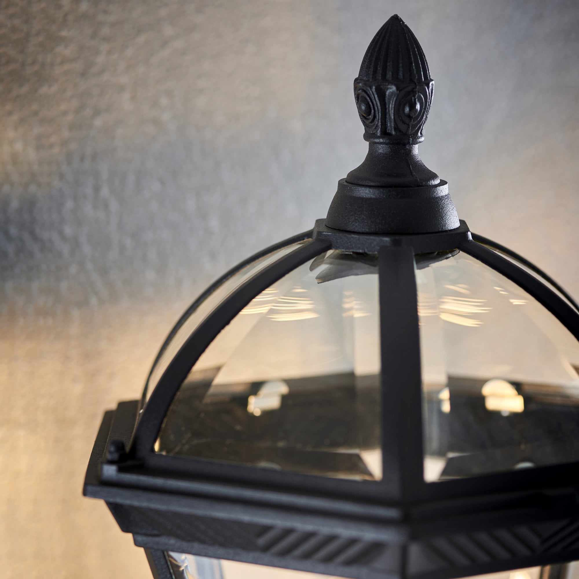 Endon Drayton Single Light Wall Up Light - Textured Black & Clear Glass