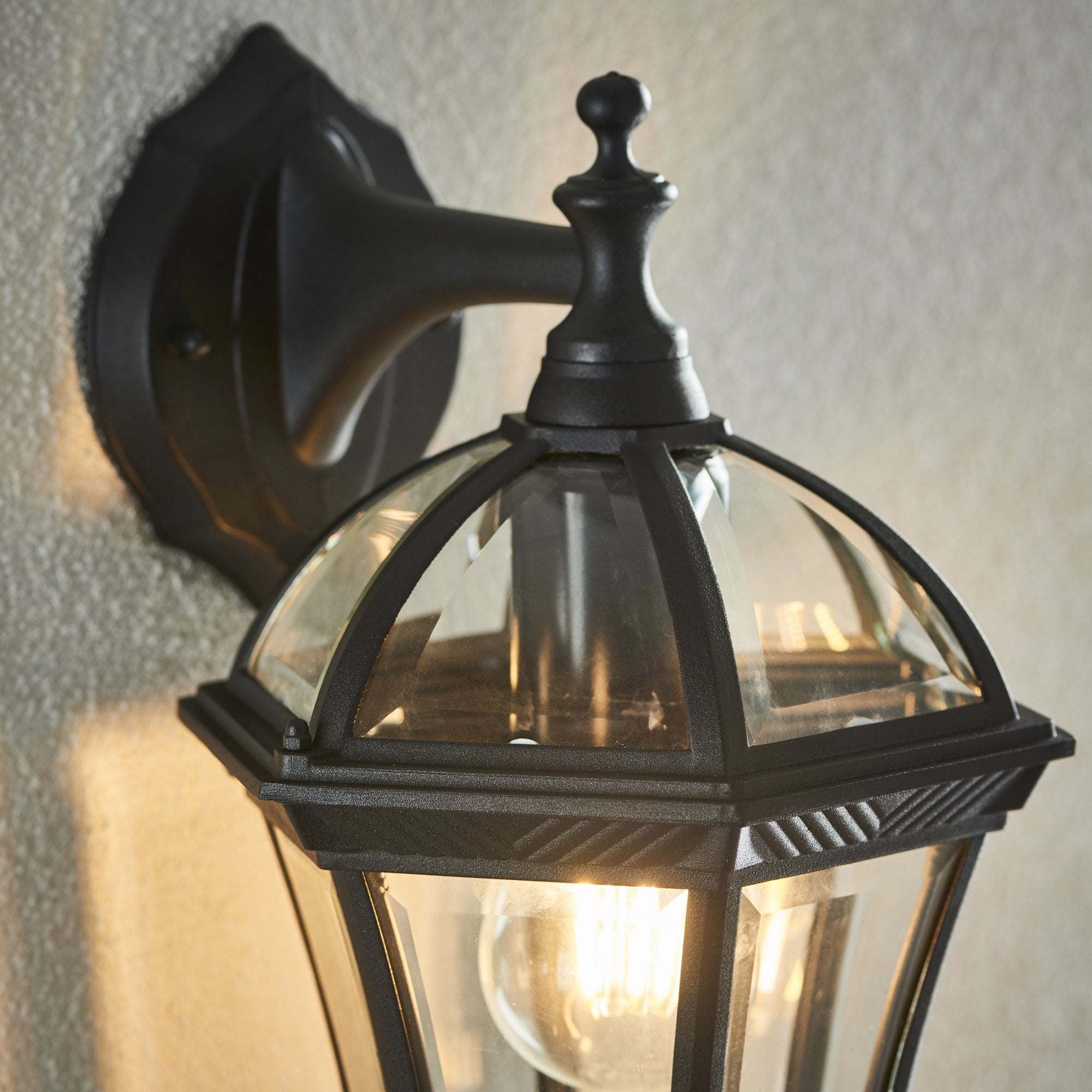 Endon Drayton Single Light Wall Down Light - Textured Black & Clear Glass