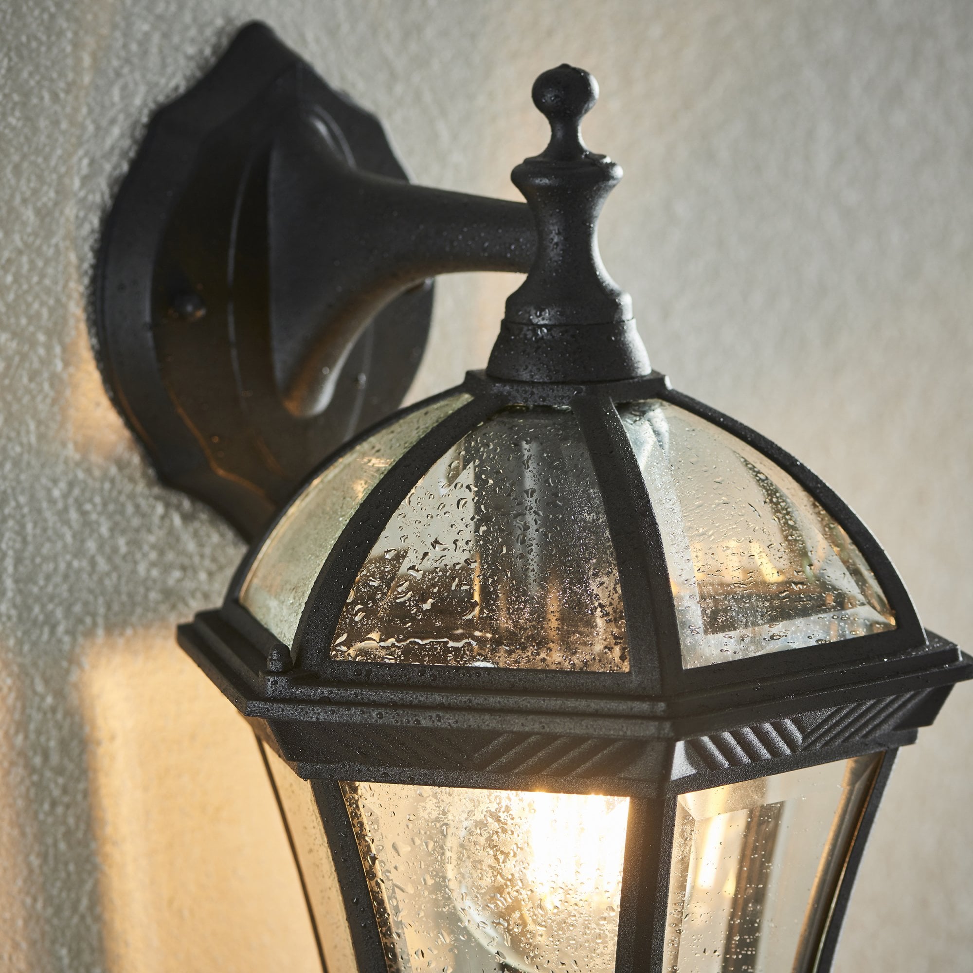 Endon Drayton Single Light Wall Down Light - Textured Black & Clear Glass