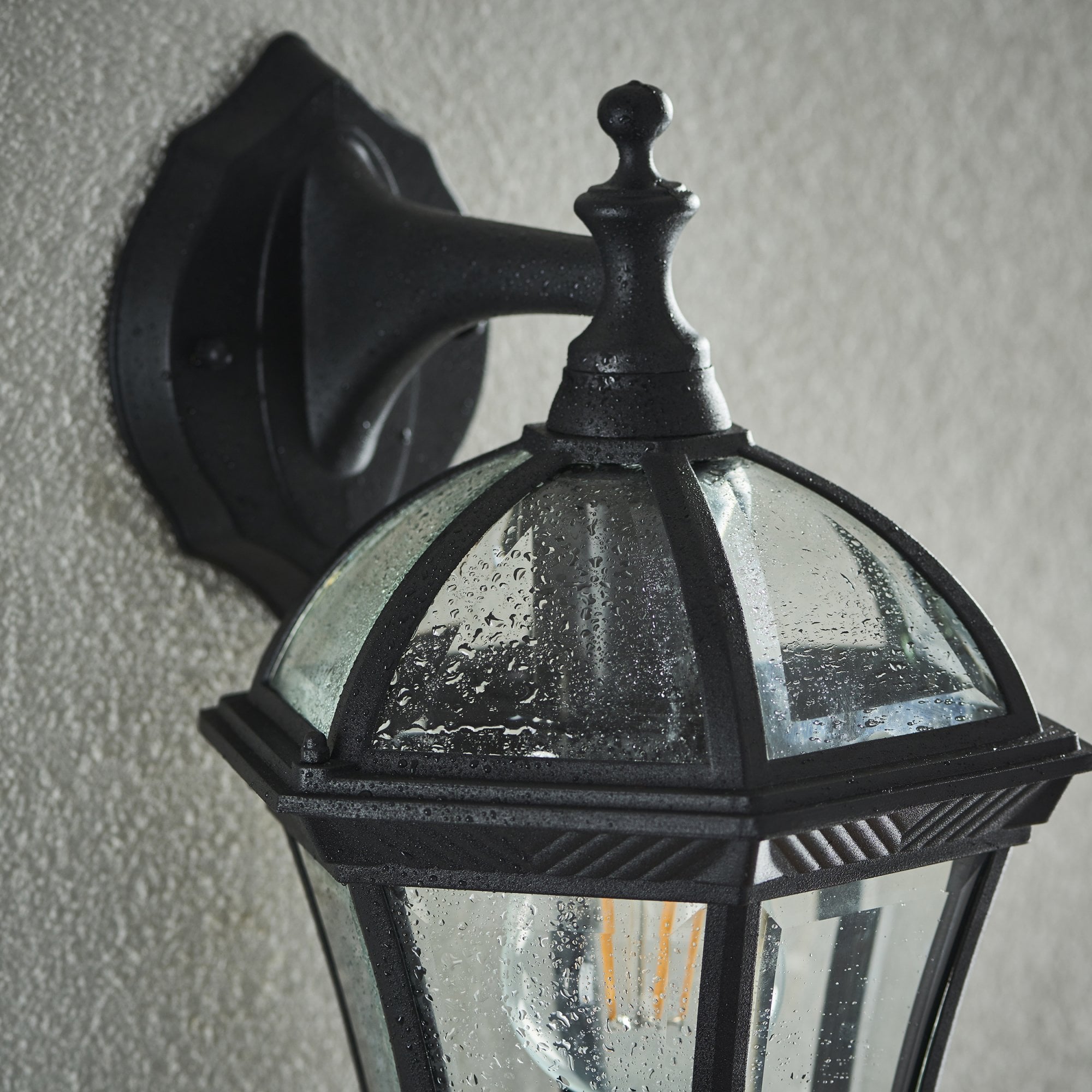 Endon Drayton Single Light Wall Down Light - Textured Black & Clear Glass